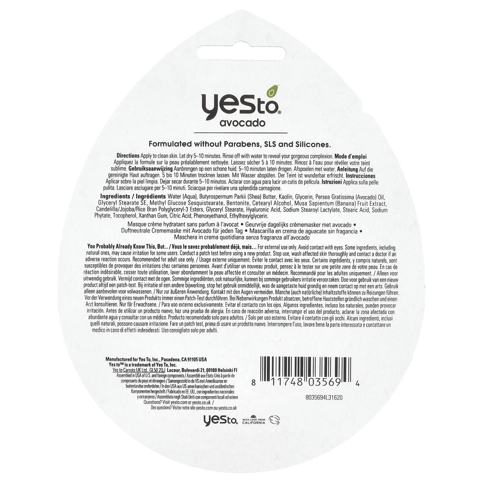 Yes To, Hydrating Cream Beauty Mask, Avocado, Dry Skin, Fragrance-Free, 1 Sheet Mask, 0.33 fl oz (10 ml) - Image 2