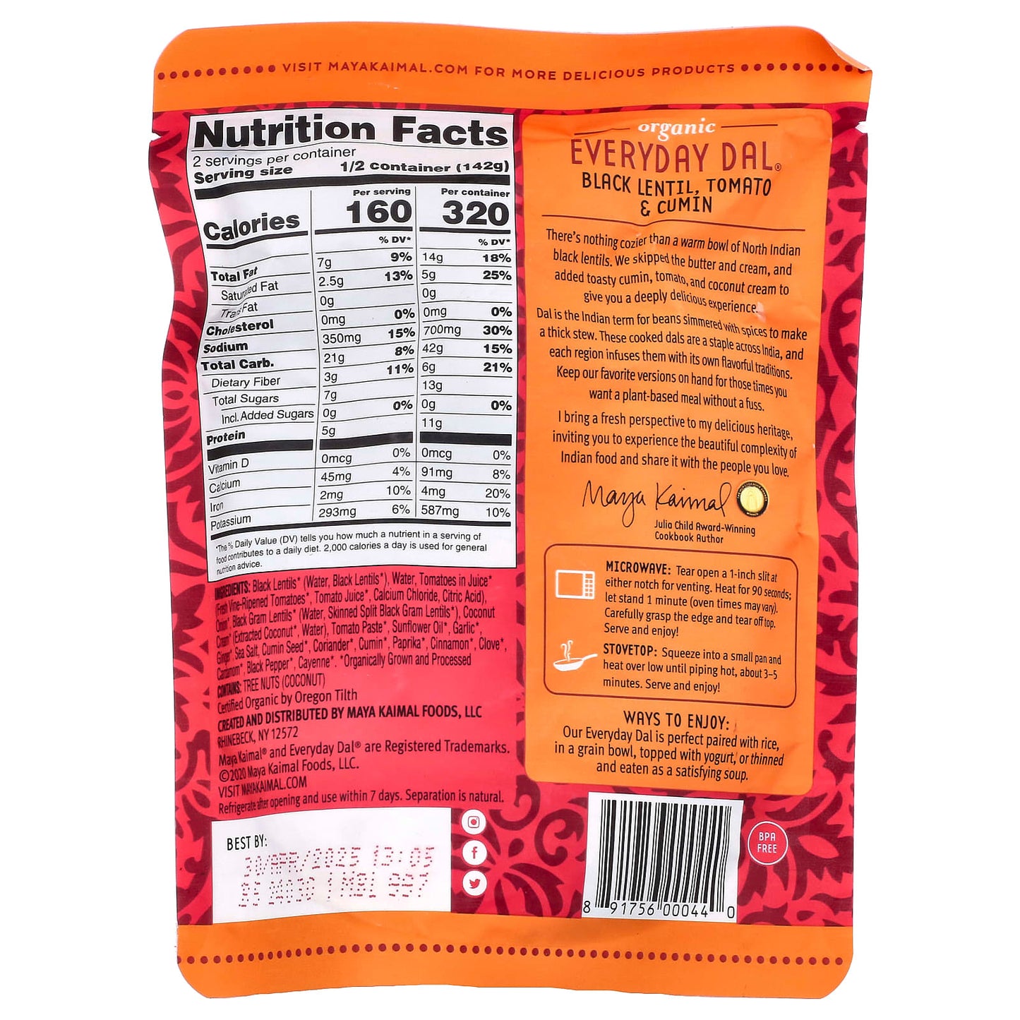 Maya Kaimal, Organic Everyday Dal®, Black Lentil + Tomato + Cumin, Mild, 10 oz (284 g) - Image 2