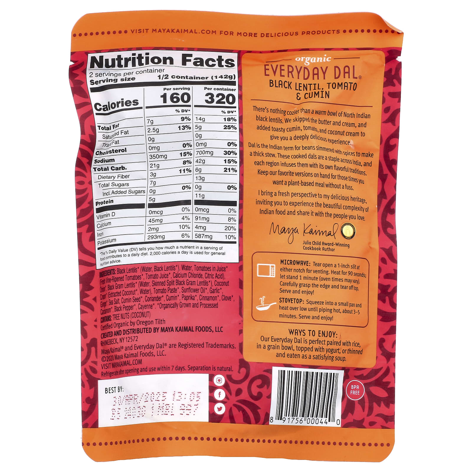 Maya Kaimal, Organic Everyday Dal®, Black Lentil + Tomato + Cumin, Mild, 10 oz (284 g) - Image 2