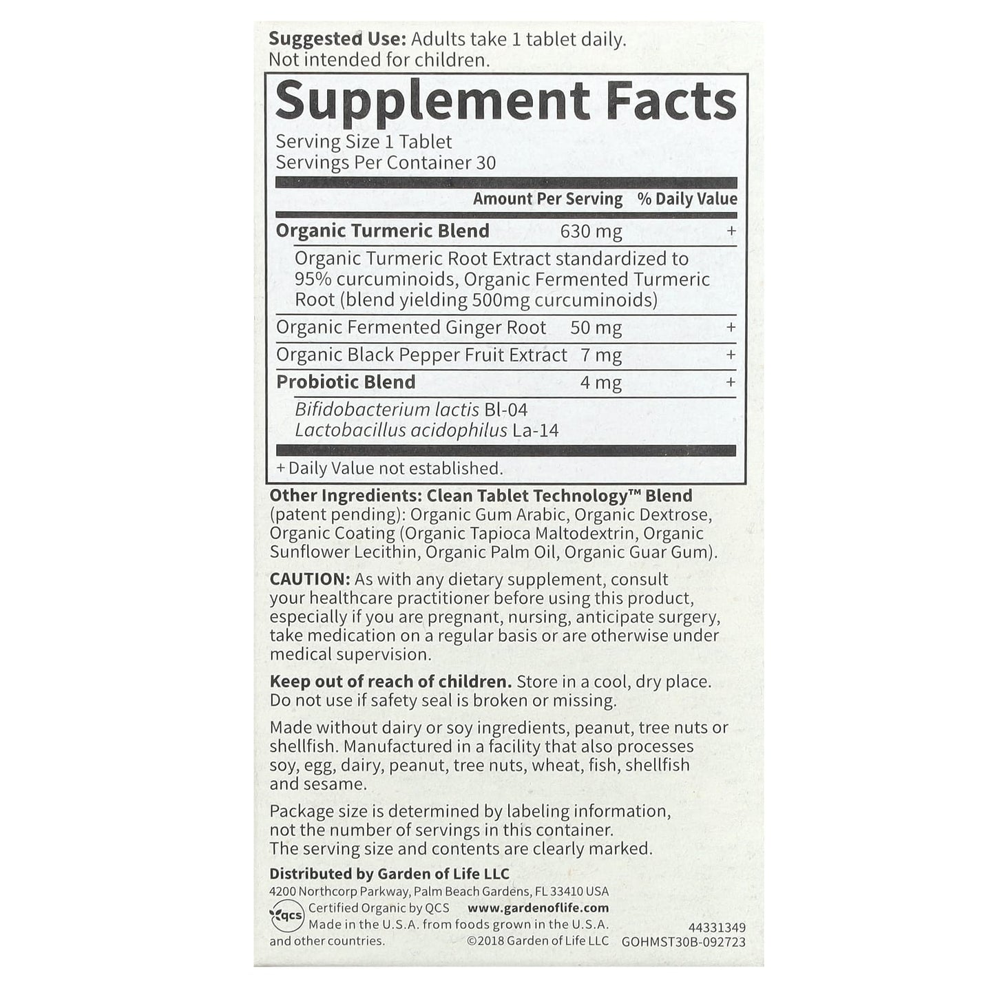 Garden of Life Turmeric Maximum Strength 30 Vegan Tablets - Image 2