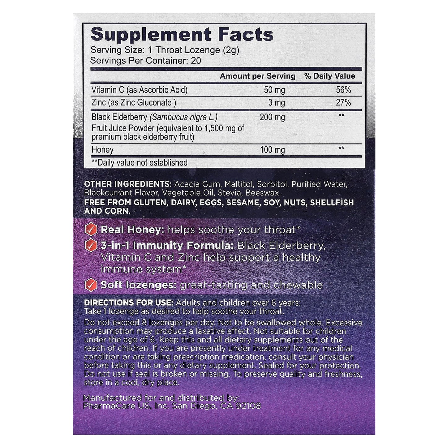 Sambucol, Black Elderberry, Throat Relief, Soothing Lozenge With Honey, 20 Soft Lozenges - Image 2