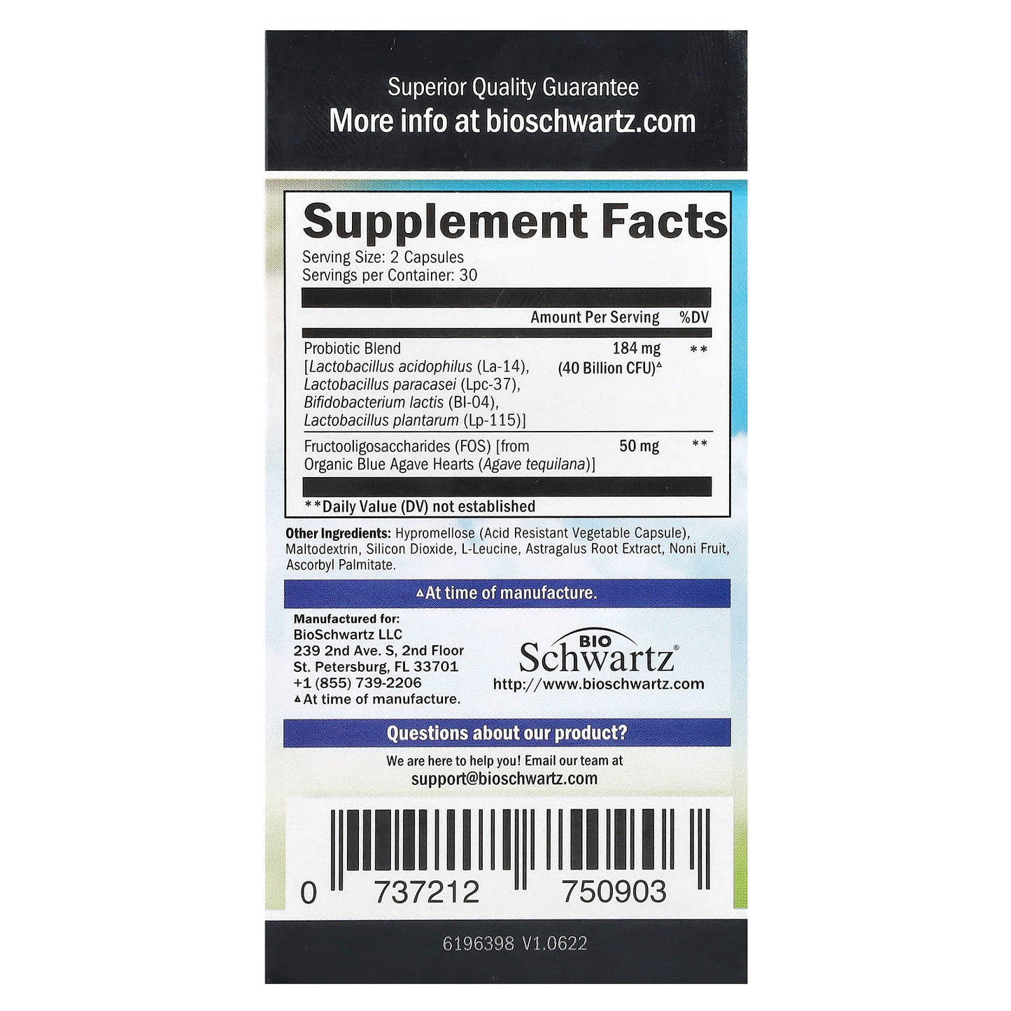 BioSchwartz Advanced Strength Probiotics 60 Capsules - Image 2