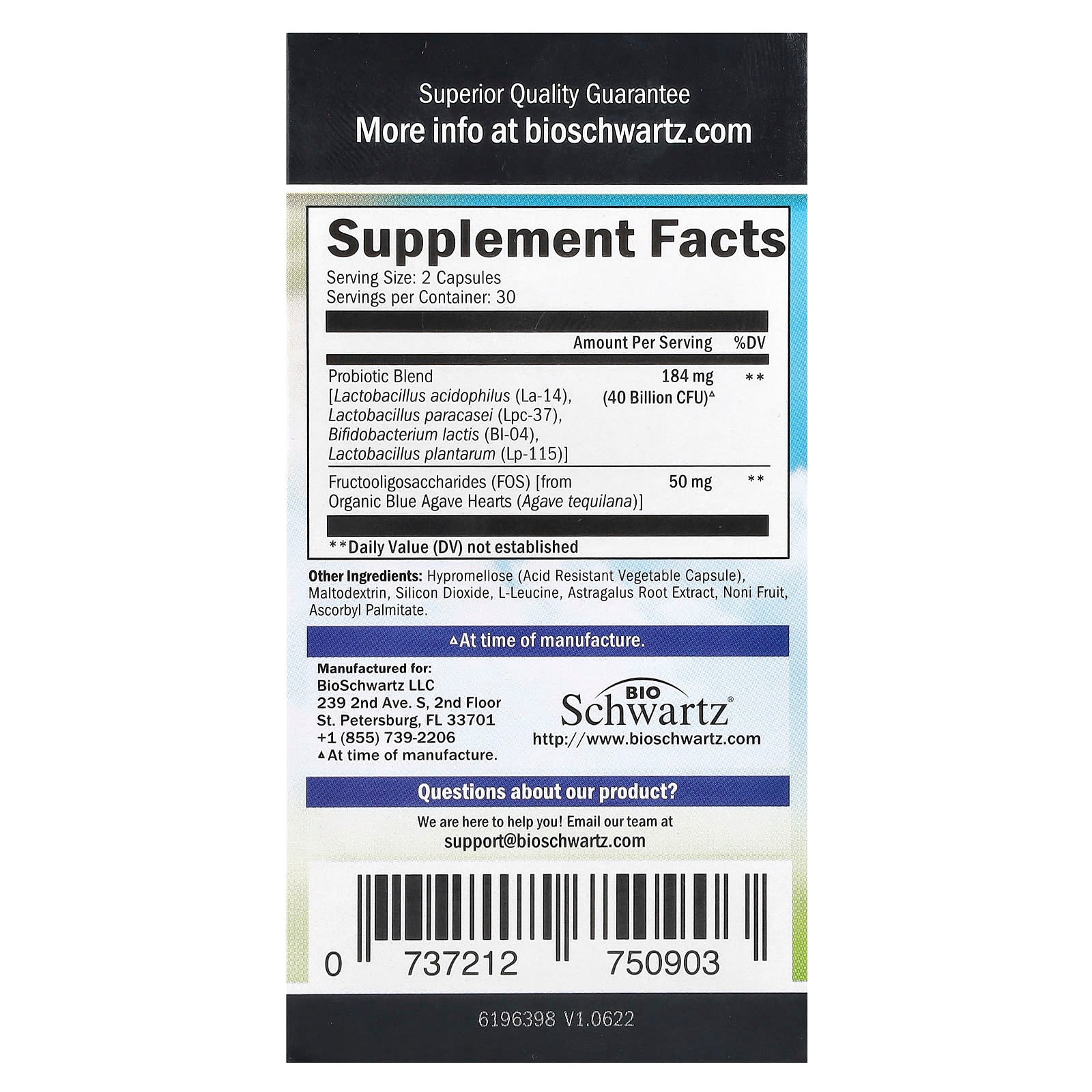 BioSchwartz Advanced Strength Probiotics 60 Capsules - Image 2