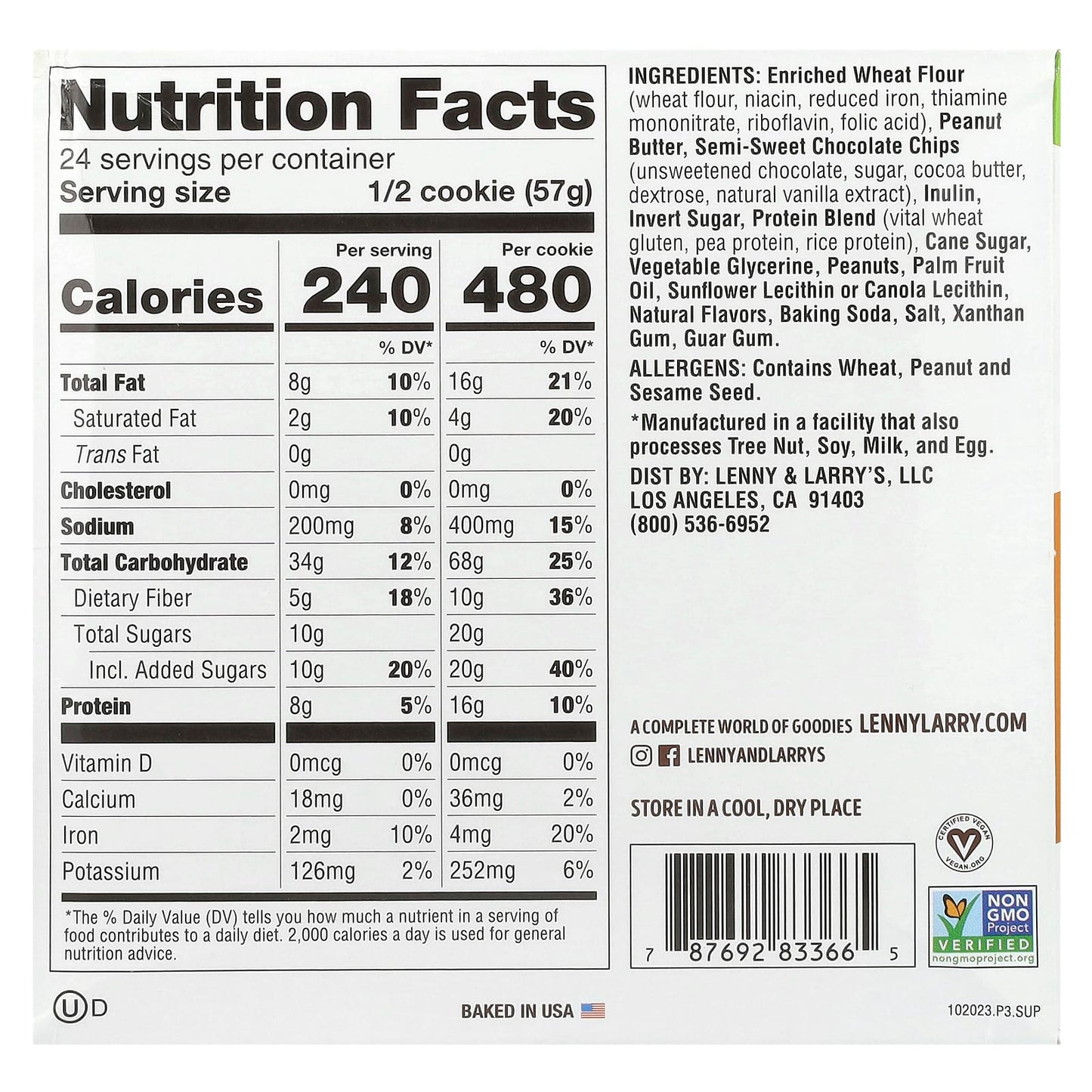 Lenny & Larry's, The Complete Cookie®, Peanut Butter Chocolate Chip, 12 Cookies, 4 oz (113 g) Each - Image 2