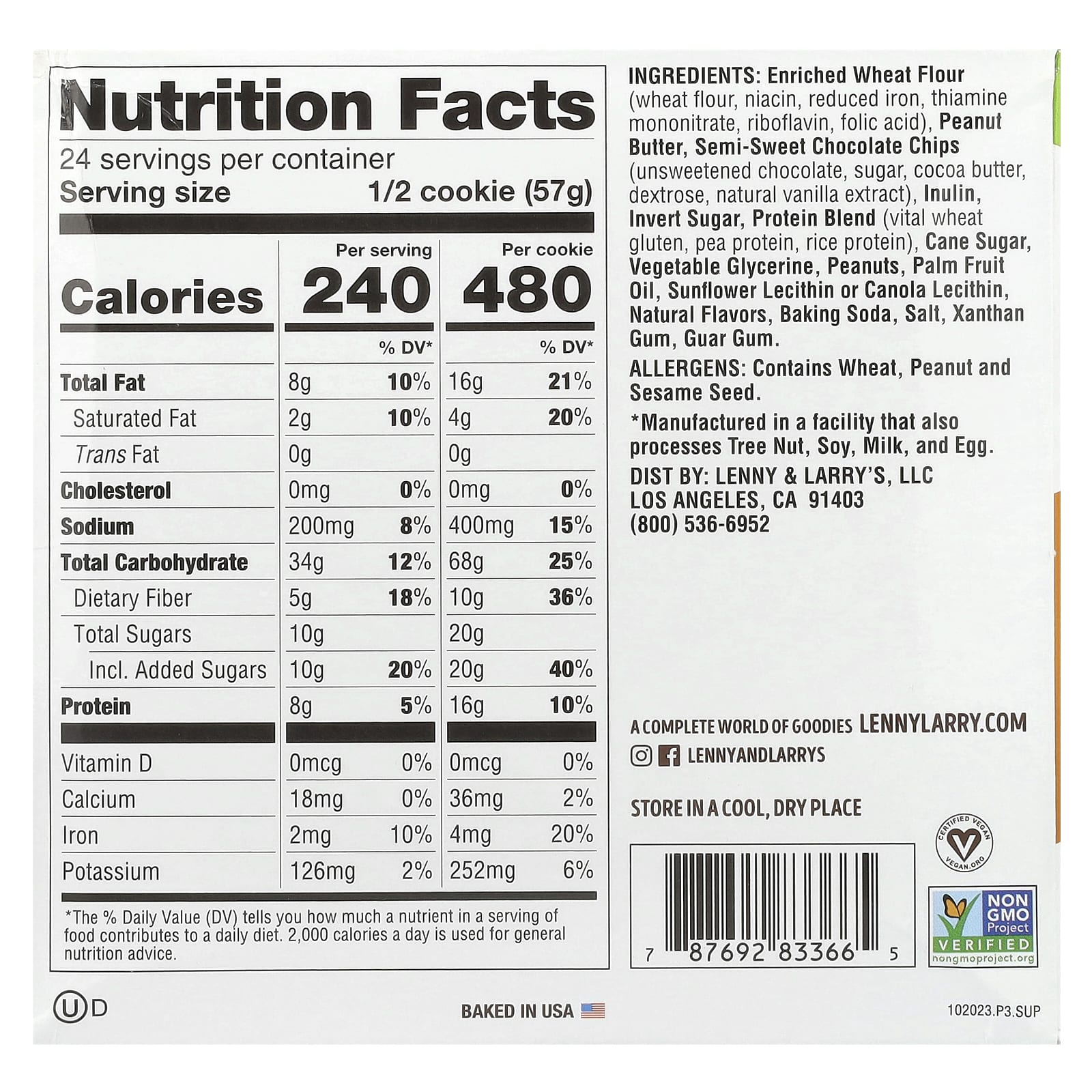 Lenny & Larry's, The Complete Cookie®, Peanut Butter Chocolate Chip, 12 Cookies, 4 oz (113 g) Each - Image 2