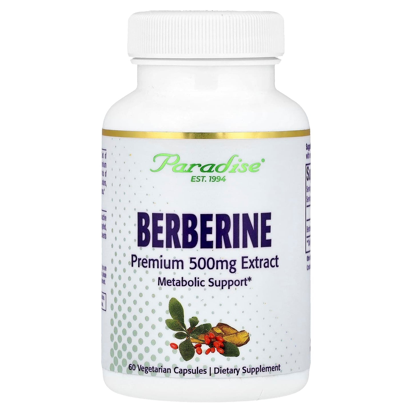 Paradise Herbs, Berberine , 500 mg, 60 Vegetarian Capsules - Image 1