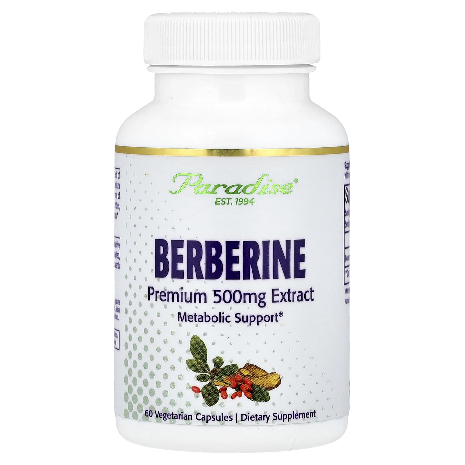 Paradise Herbs, Berberine , 500 mg, 60 Vegetarian Capsules - Image 1