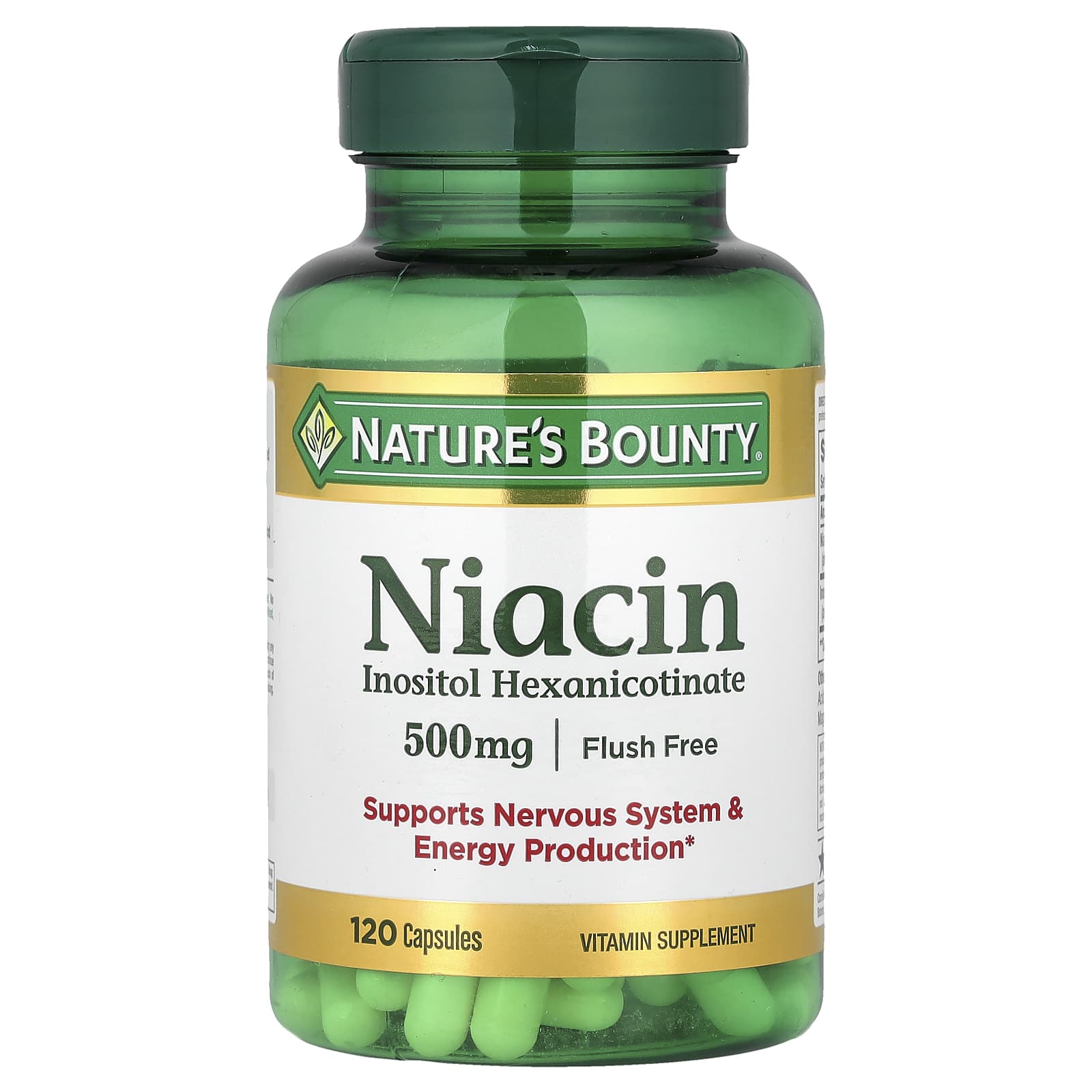 Nature's Bounty, Niacin, Flush Free, 500 mg, 120 Capsules - Image 1