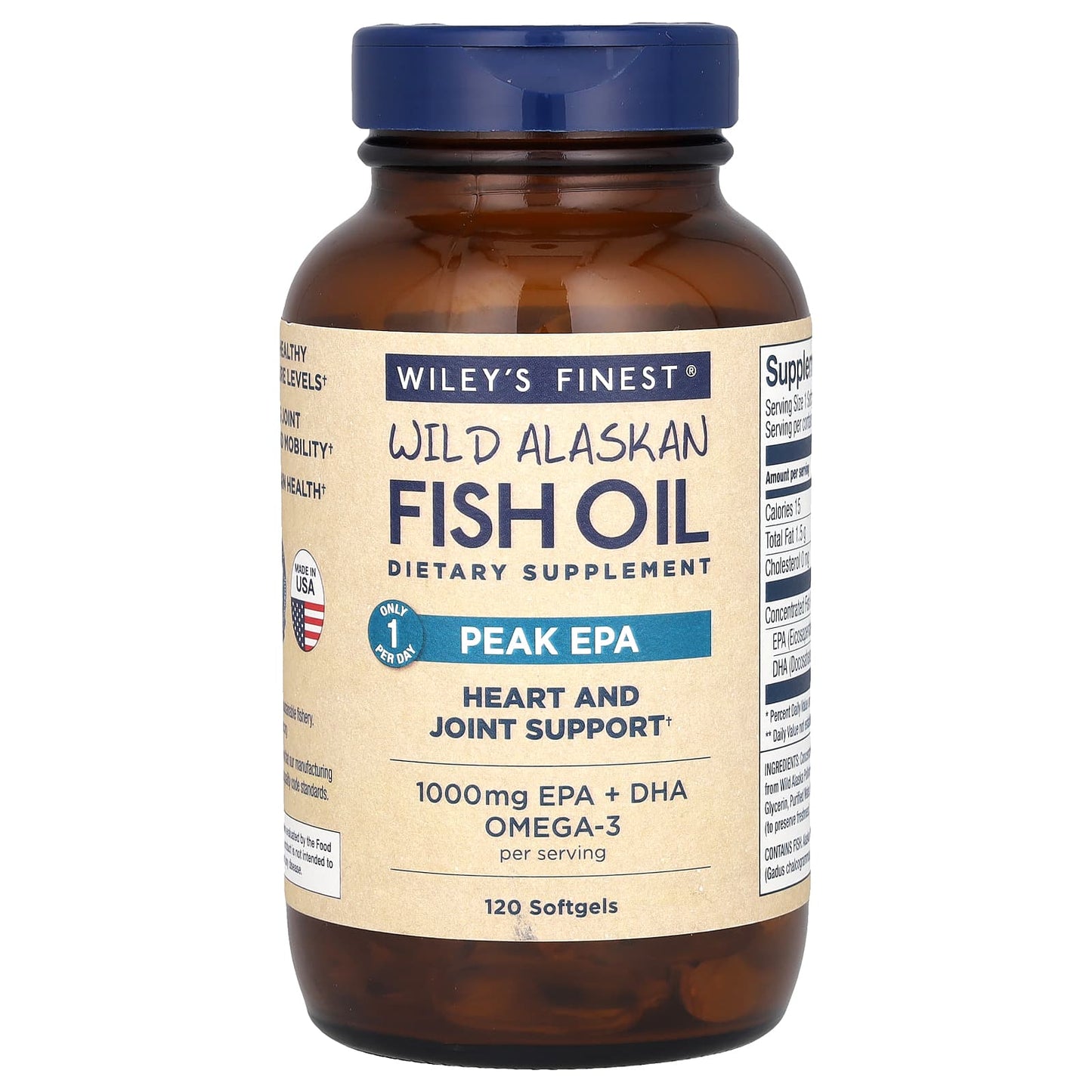 Wiley's Finest, Wild Alaskan Fish Oil, Peak EPA, 120 Softgels - Image 1