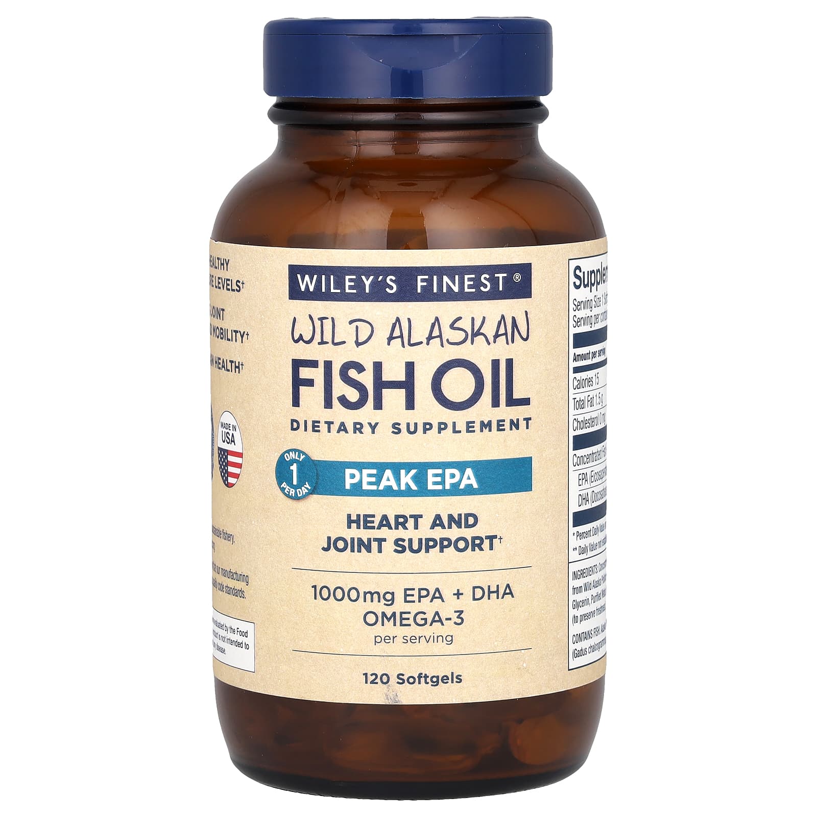 Wiley's Finest, Wild Alaskan Fish Oil, Peak EPA, 120 Softgels - Image 1