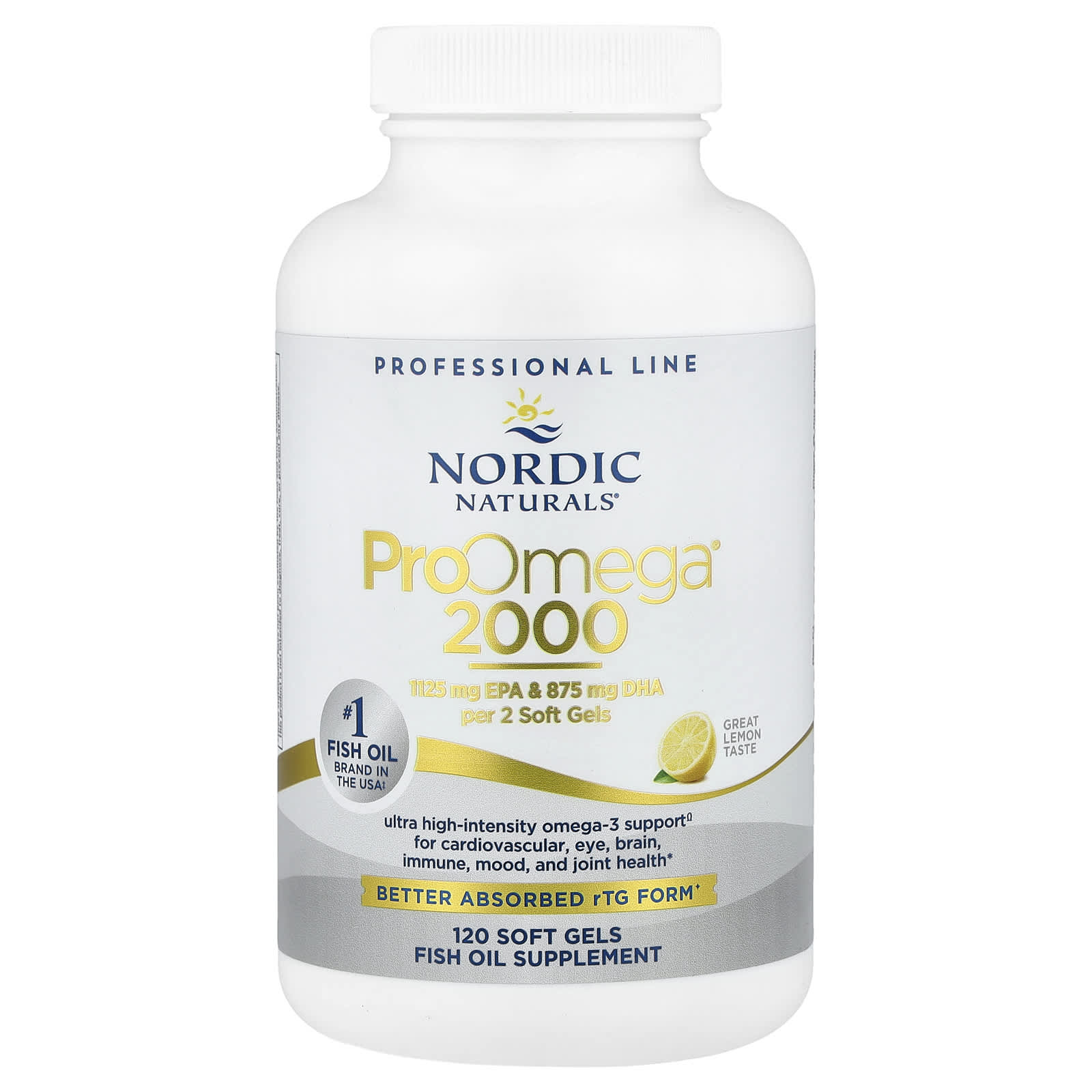 Nordic Naturals, ProOmega® 2000, Lemon, 120 Soft Gels (1,075 mg per Soft Gel) - Image 1