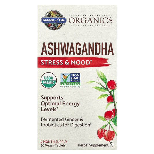 Garden of Life Organics Ashwagandha - 60 Vegan Tablets for Stress Relief - Image 1