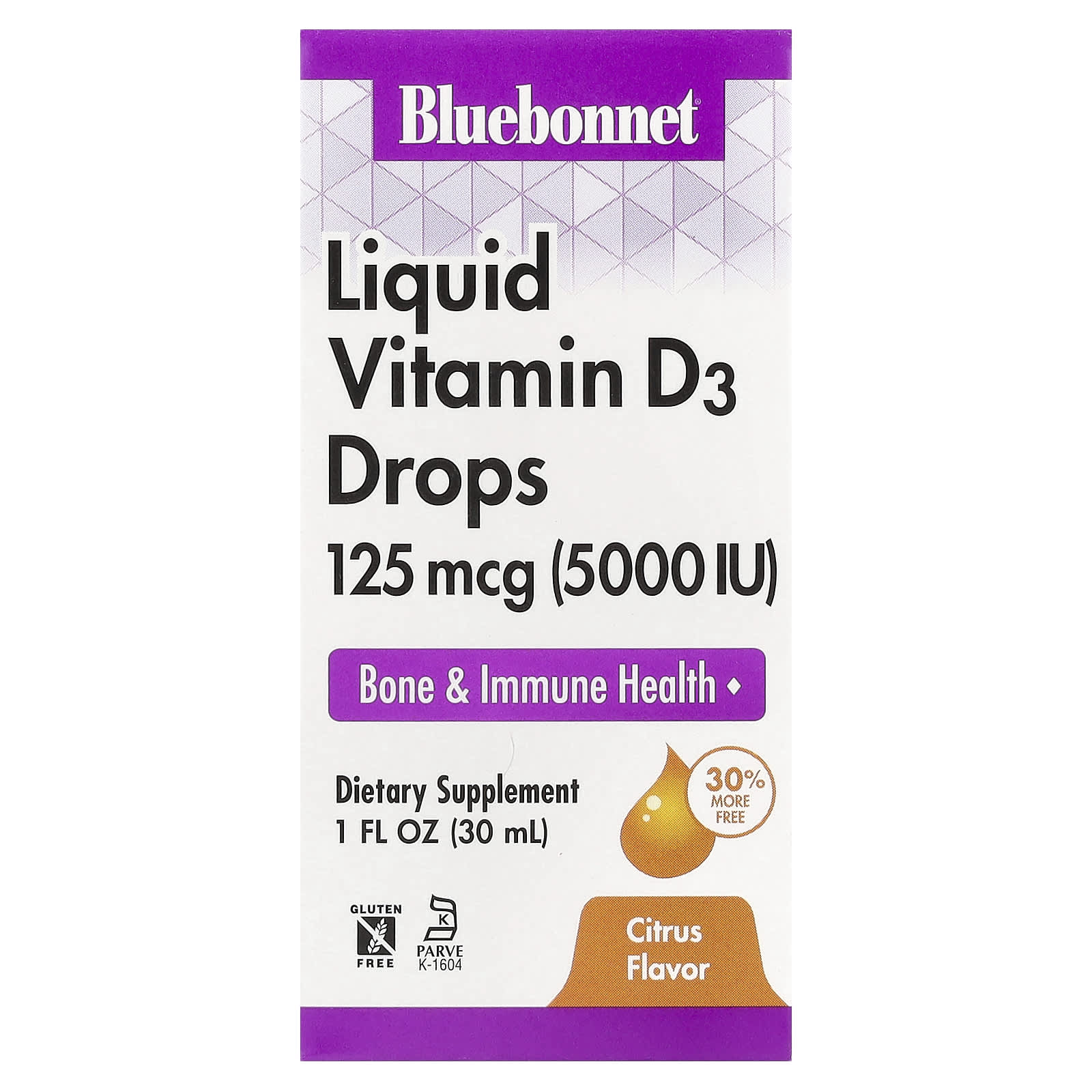 Bluebonnet Nutrition Liquid Vitamin D3 Drops, Citrus, 125 mcg (5,000 IU) - 1 fl oz - Image 1