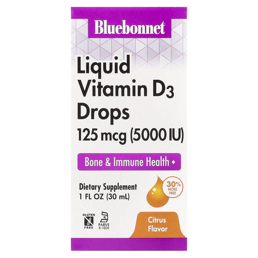 Bluebonnet Nutrition Liquid Vitamin D3 Drops, Citrus, 125 mcg (5,000 IU) - 1 fl oz - Image 1