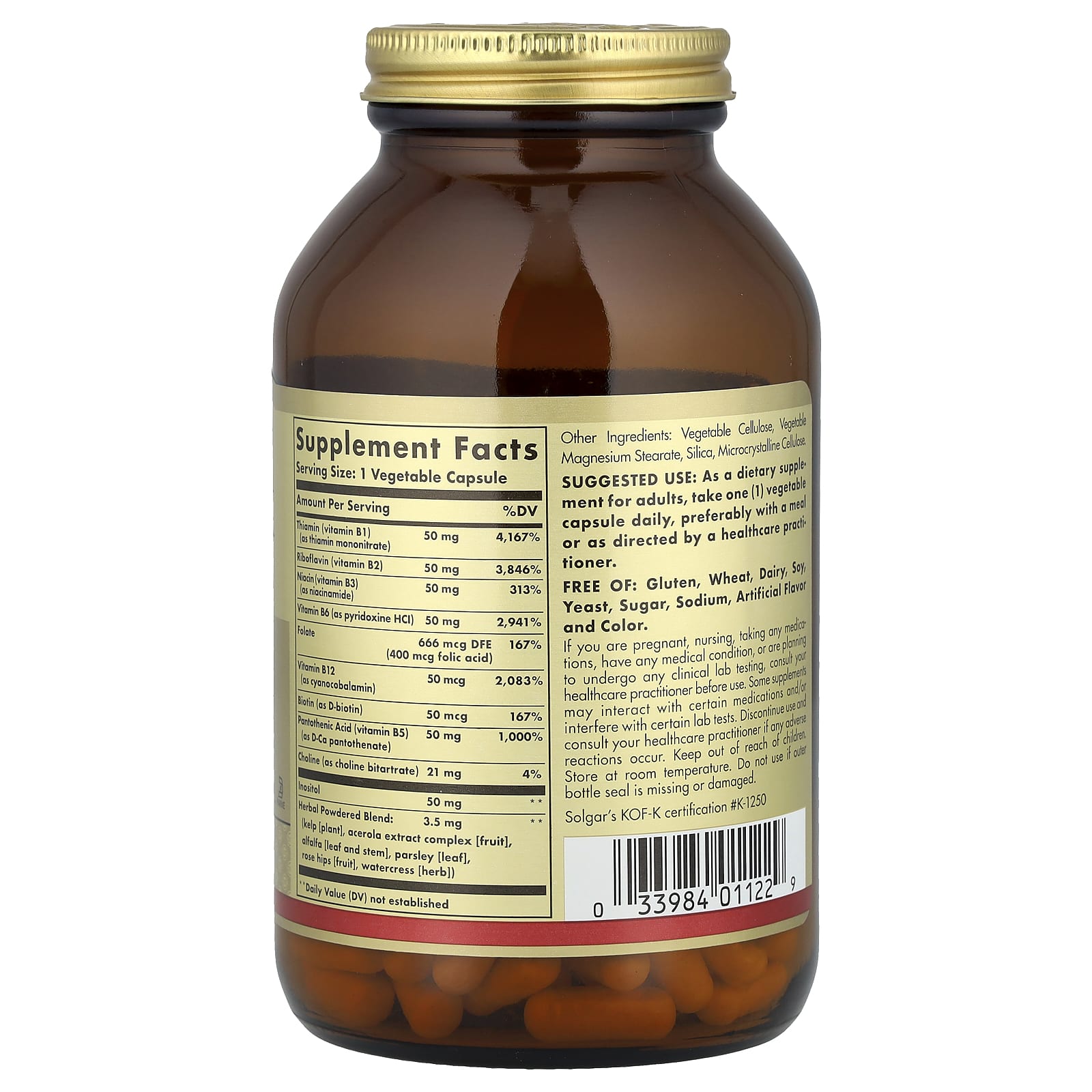 Solgar, B-Complex "50", 250 Vegetable Capsules - Image 2