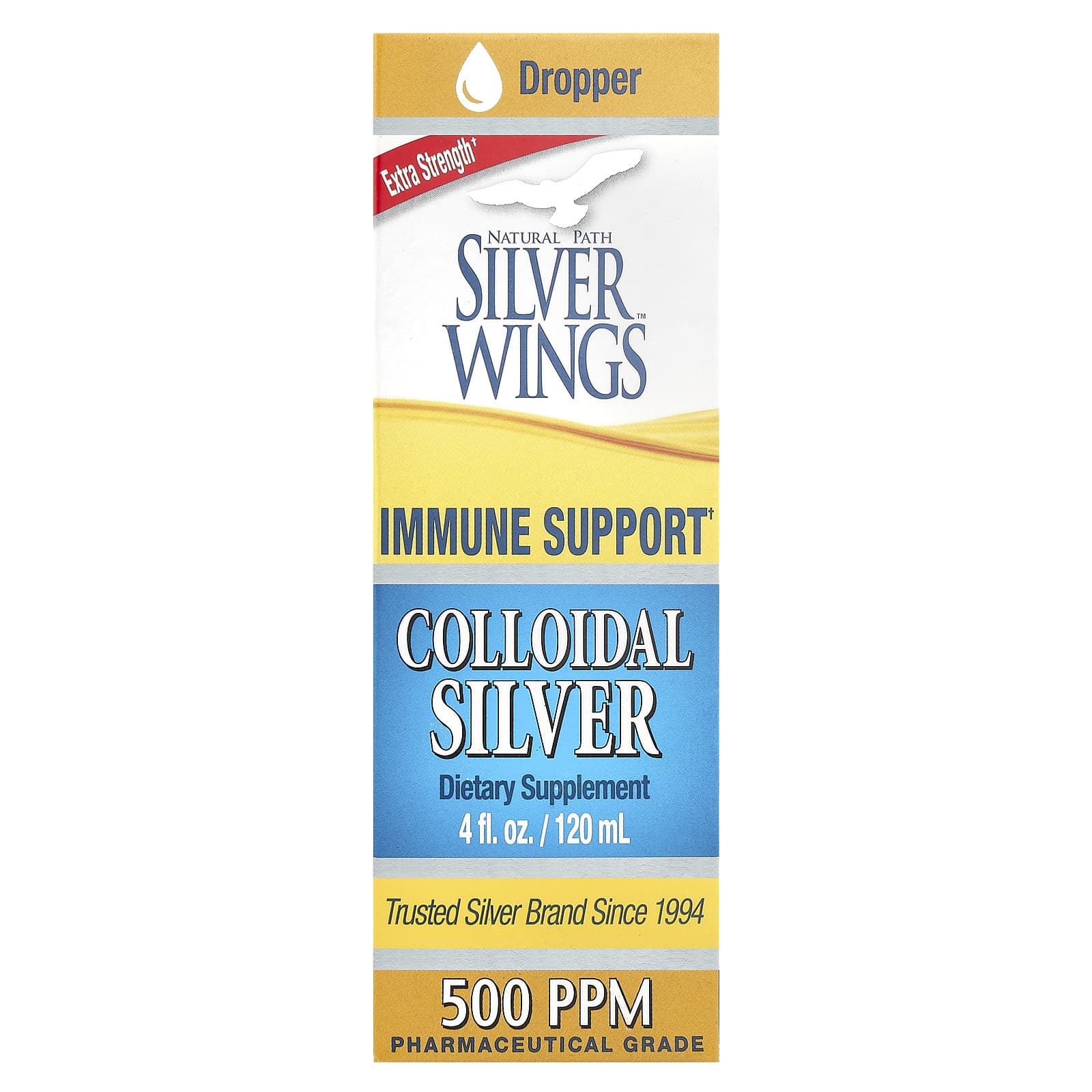 Natural Path Silver Wings, Colloidal Silver, Extra Strength, 500 PPM, 4 fl oz (120 ml) - Image 1