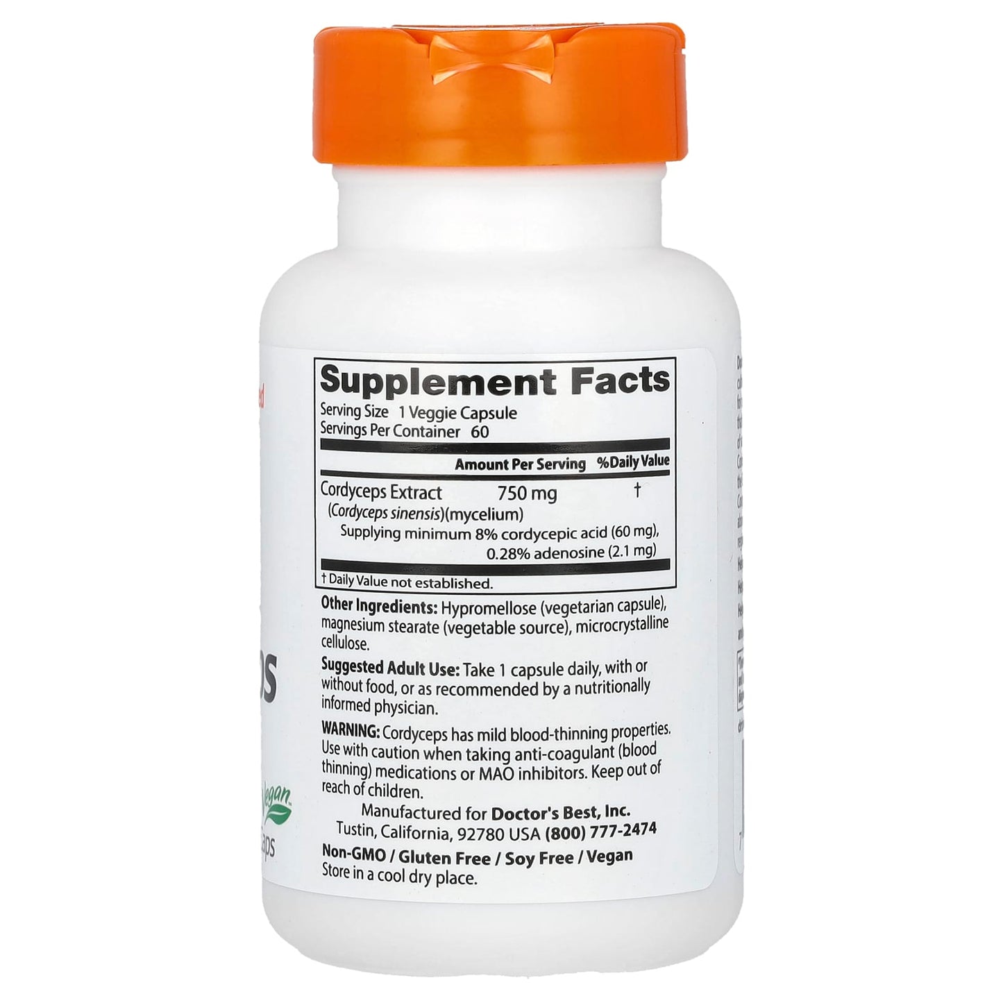 Boost Energy & Stamina with Doctor's Best Ultra Cordyceps 750mg, 60 Veggie Caps - Image 2