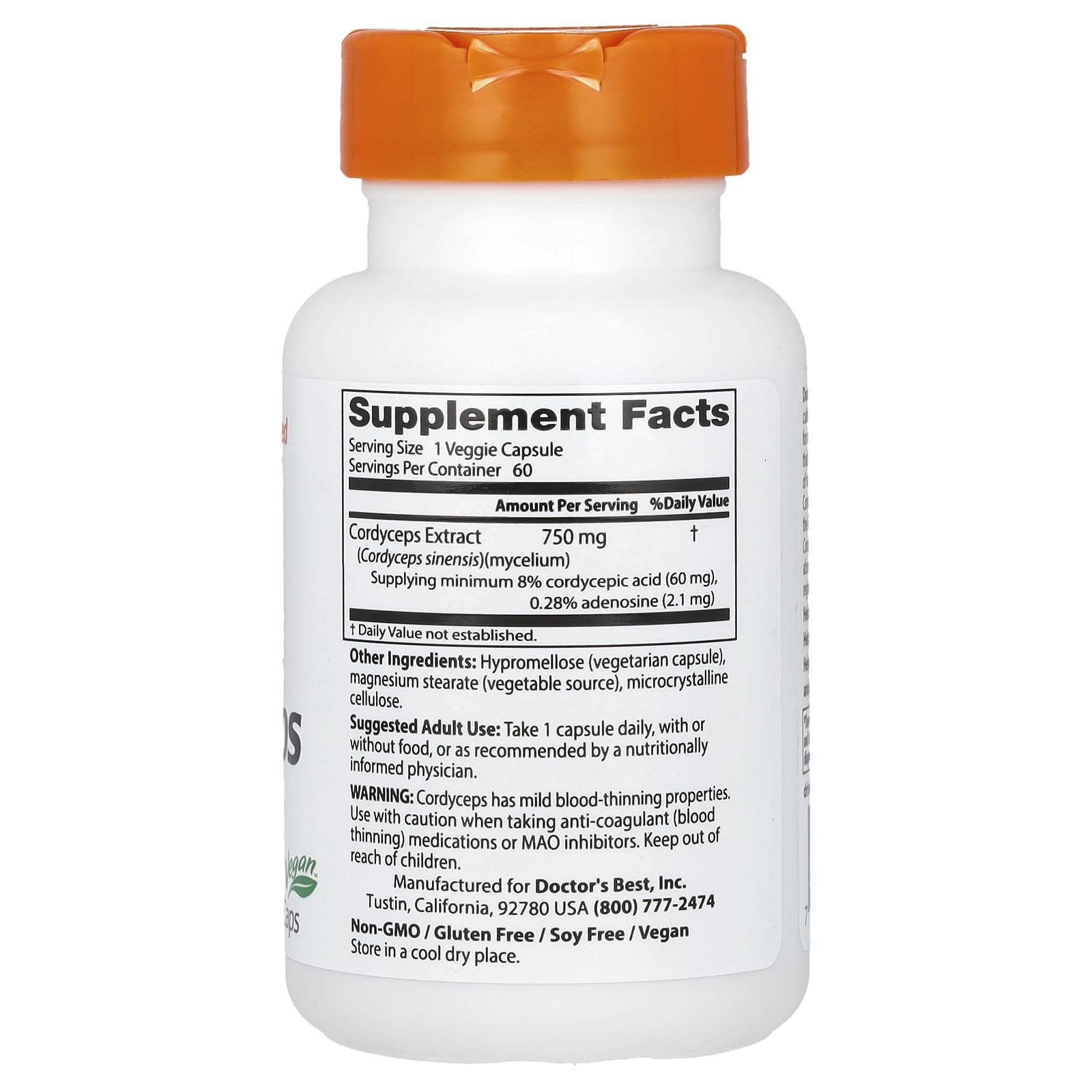 Boost Energy & Stamina with Doctor's Best Ultra Cordyceps 750mg, 60 Veggie Caps - Image 2