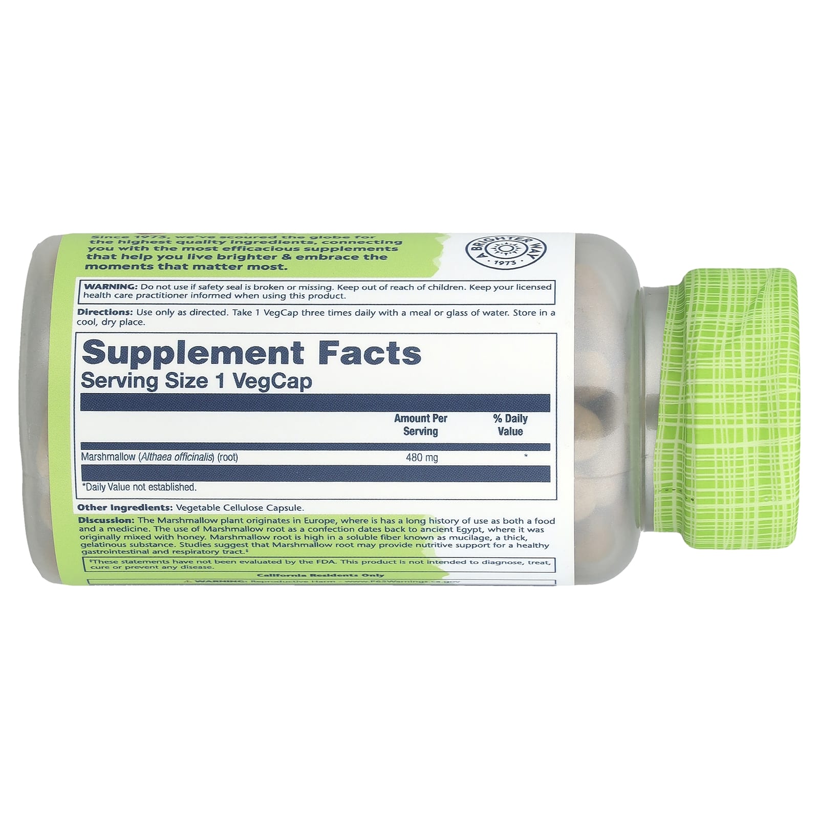 Solaray, True Herbs, Marshmallow, 480 mg, 100 VegCaps - Image 2