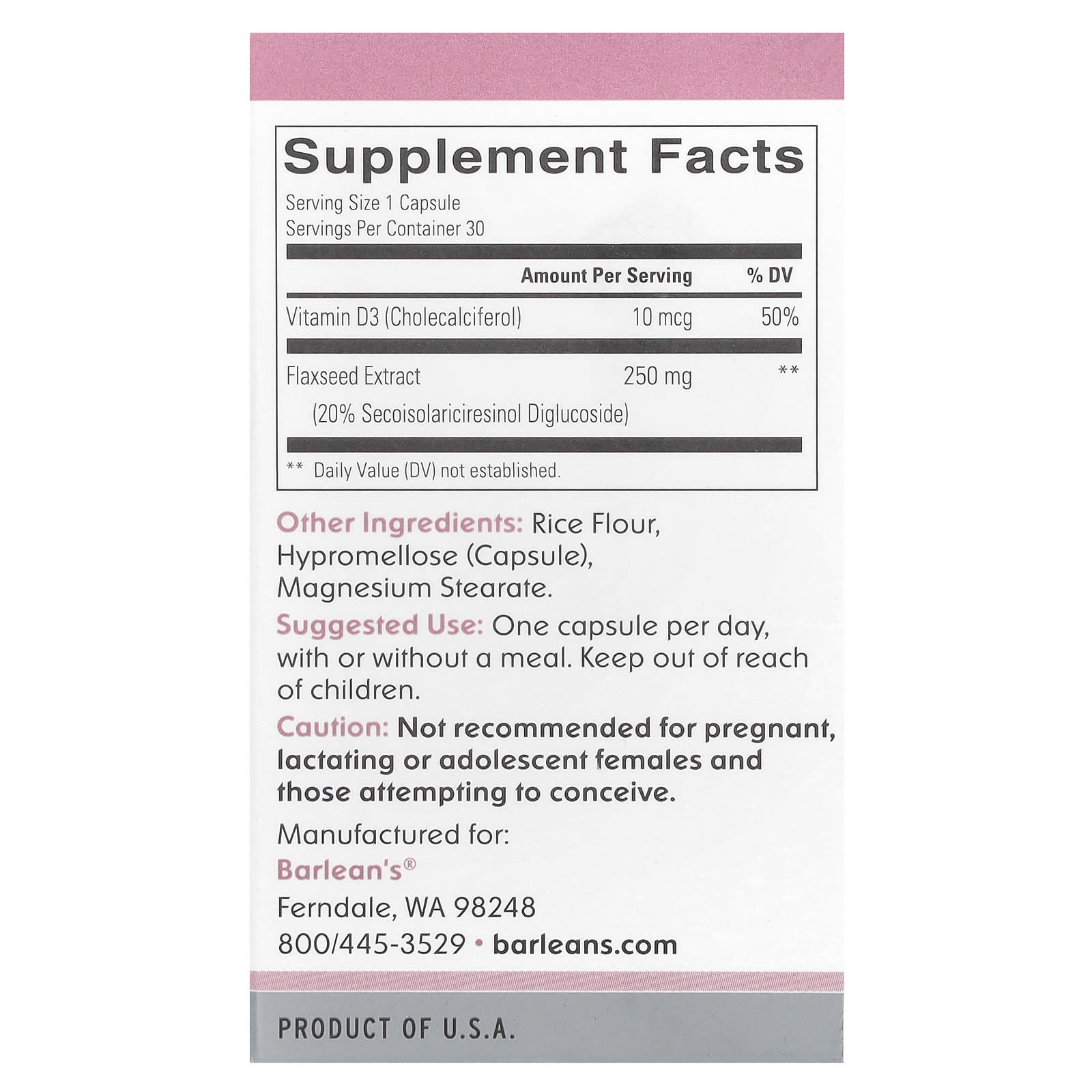 Barlean's Brevail Plant Lignan Extract, 30 Capsules for Breast Health - Image 2