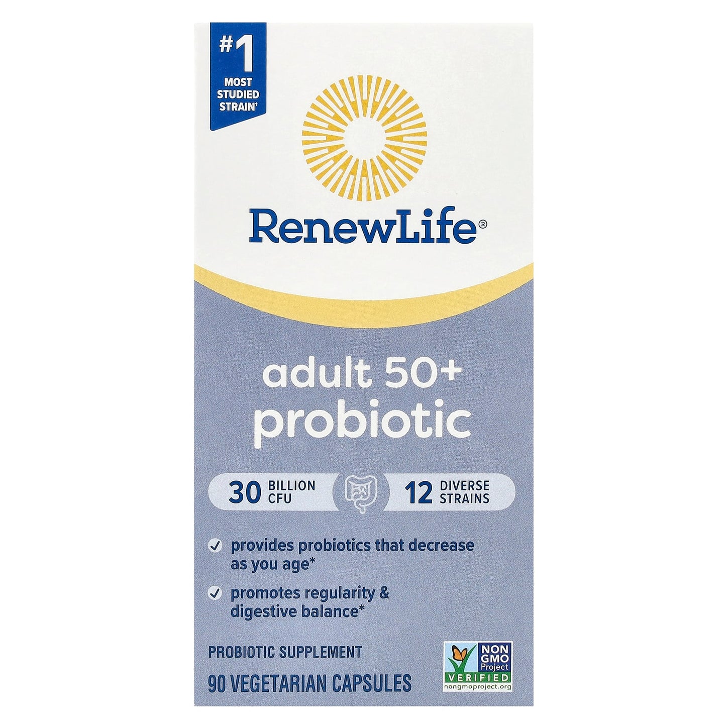 Renew Life, Adult 50+ Probiotic, 30 Billion CFU, 90 Vegetarian Capsules - Image 1