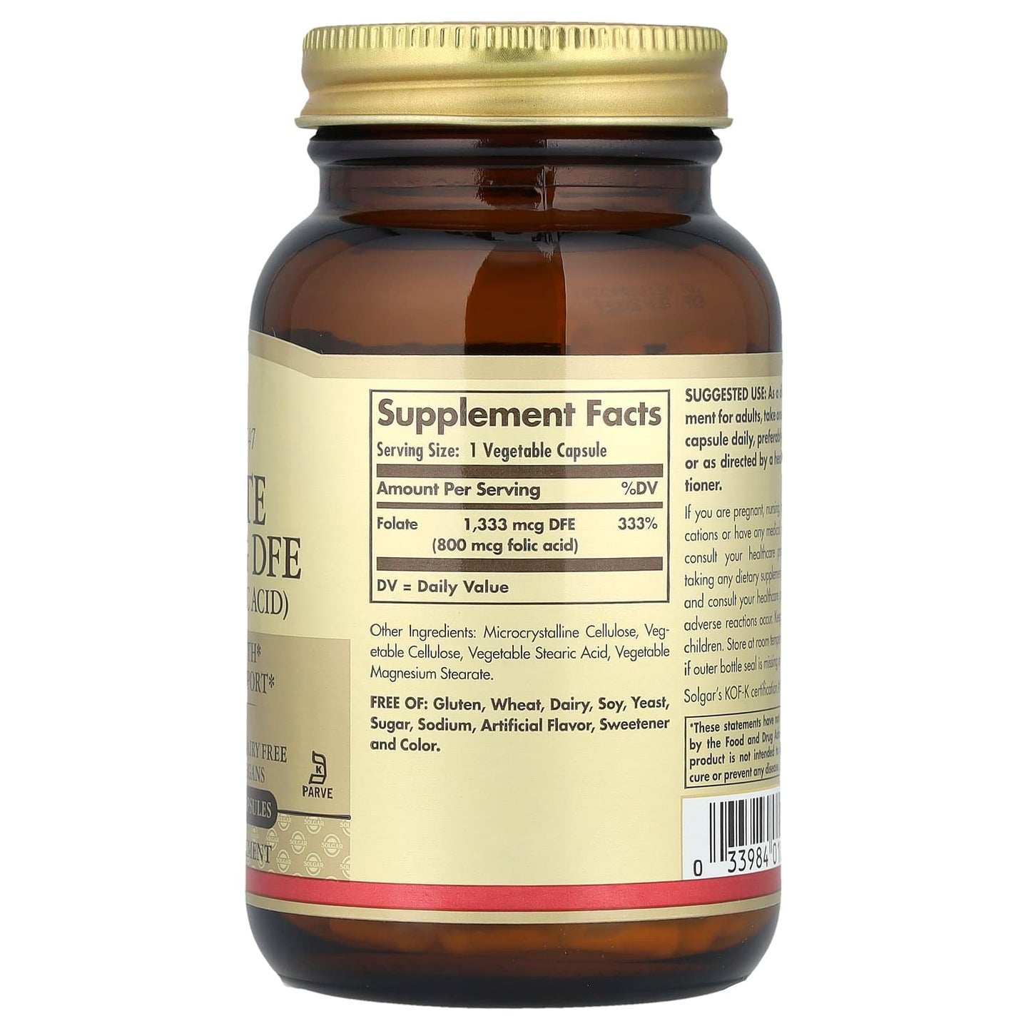 Solgar, Folate, 1,333 mcg DFE, 250 Vegetable Capsules - Image 2