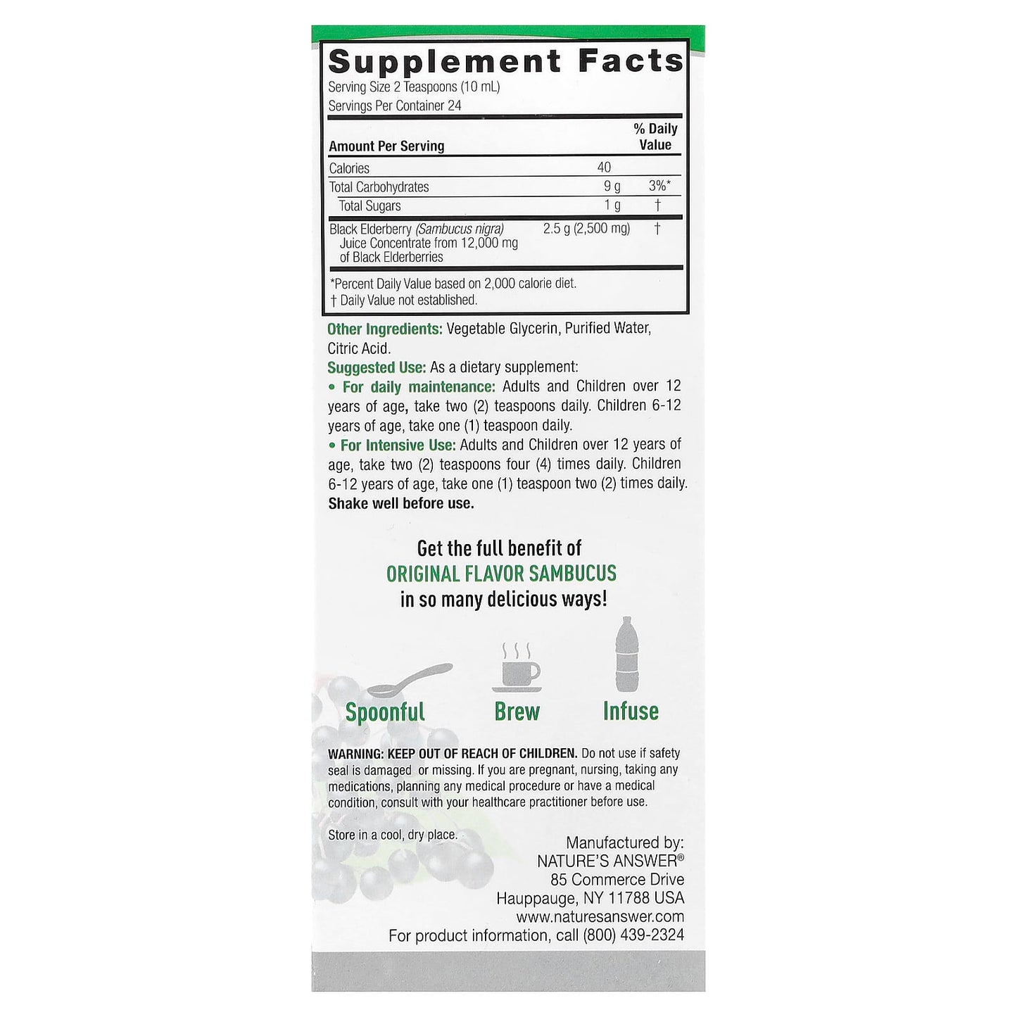 Nature's Answer, Sambucus, Black Elderberry, Alcohol-Free, 2,500 mg, 8 fl oz (240 ml) - Image 2