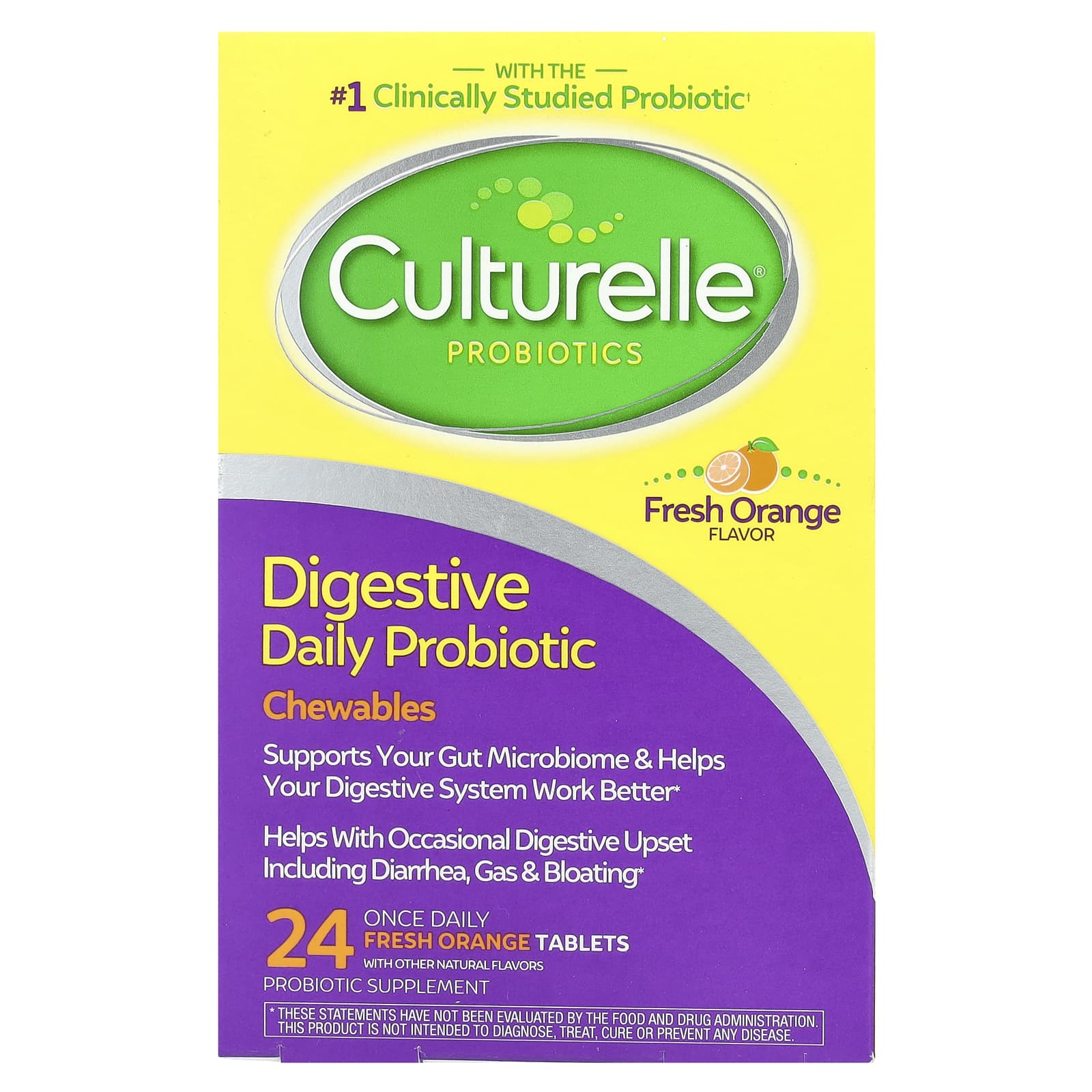 Culturelle, Digestive Daily Probiotic Chewables, Fresh Orange, 24 Once Daily Tablets (53 mg Per Tablet)
