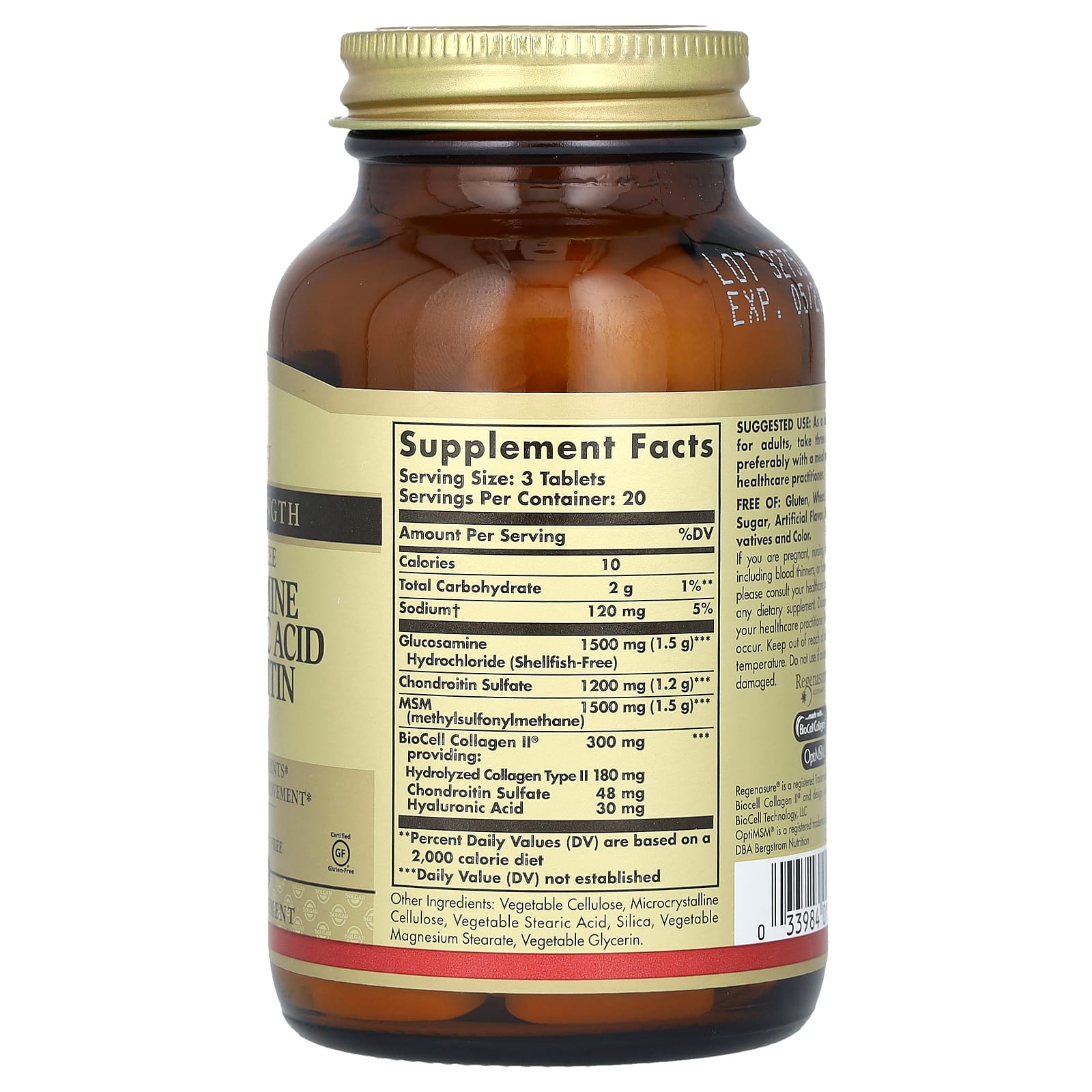 Solgar, Glucosamine Hyaluronic Acid Chondroitin MSM, Extra Strength, 60 Tablets - Image 2