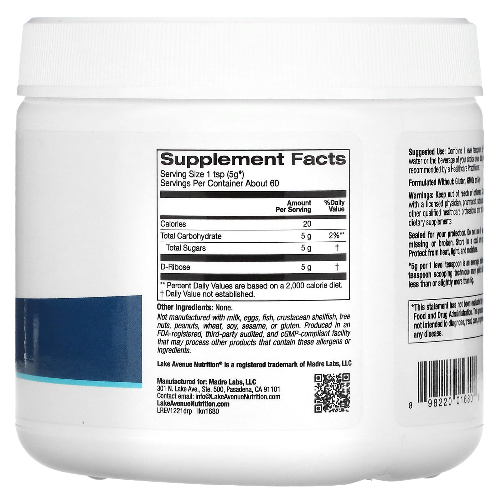 Boost ATP Energy & Muscle Recovery with D-Ribose Powder by Lake Avenue Nutrition - Image 2
