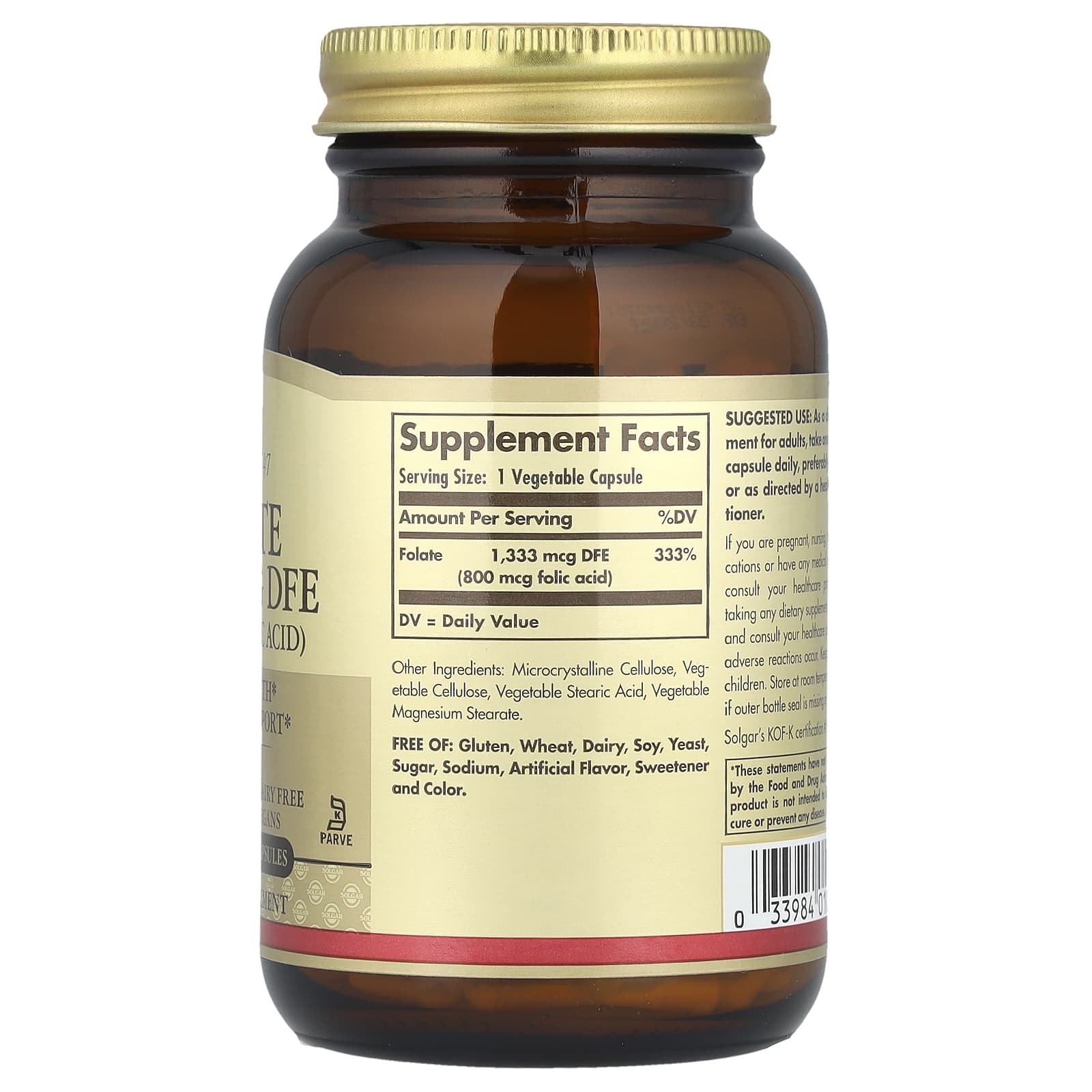 Solgar, Folate, 1,333 mcg DFE, 250 Vegetable Capsules
