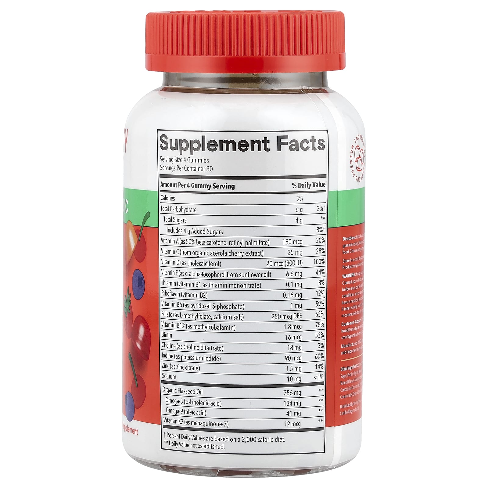 SmartyPants, Kids Organic, Multi & Omegas Gummies, Mixed Berry and Cherry, 120 Gummies - Image 2