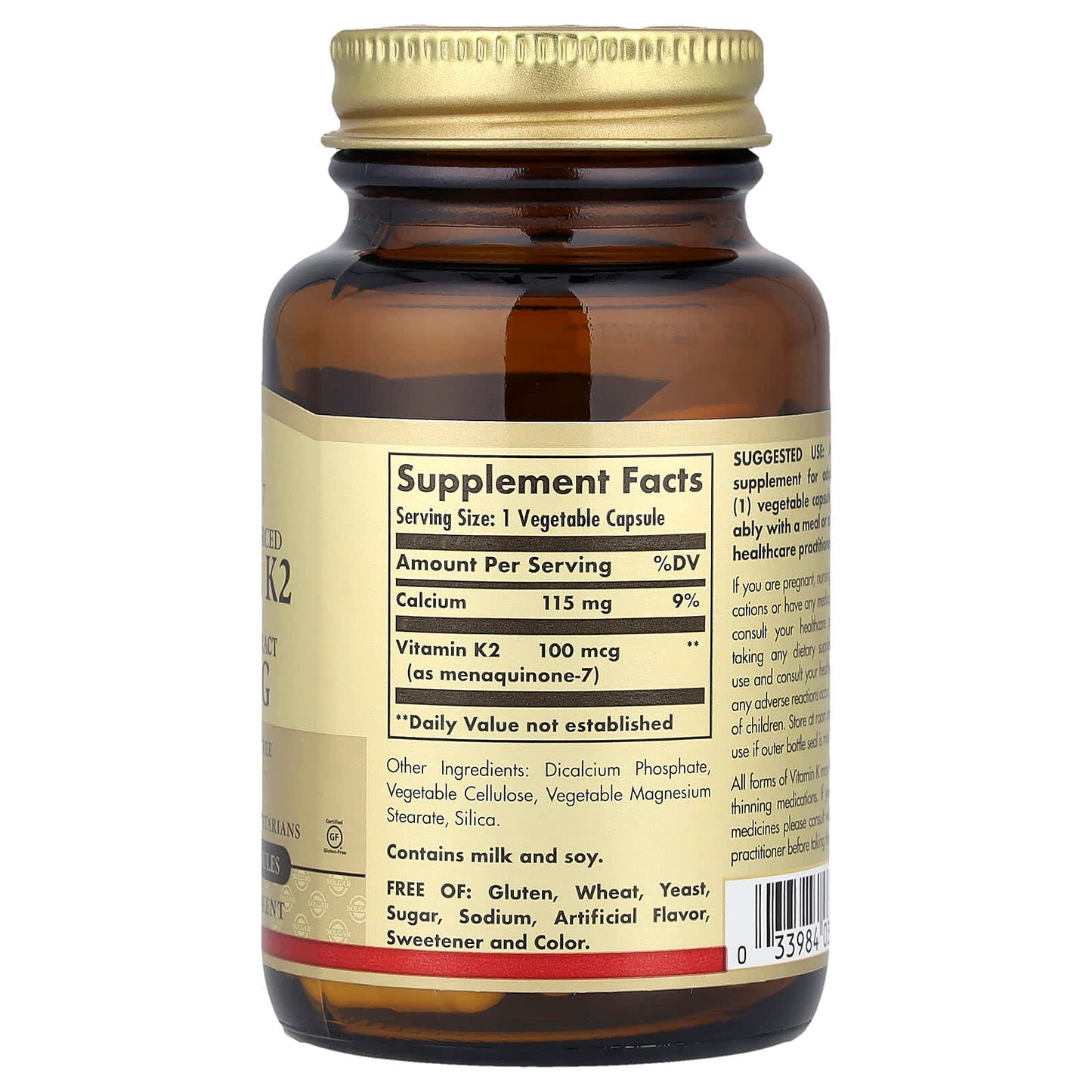 Solgar, Naturally Sourced Vitamin K2, 50 Vegetable Capsules - Image 2