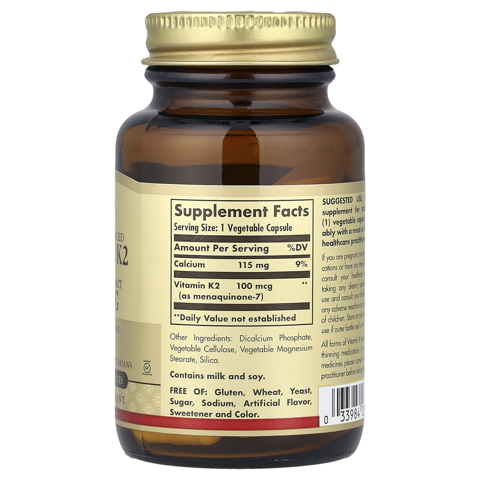 Solgar, Naturally Sourced Vitamin K2, 50 Vegetable Capsules - Image 2