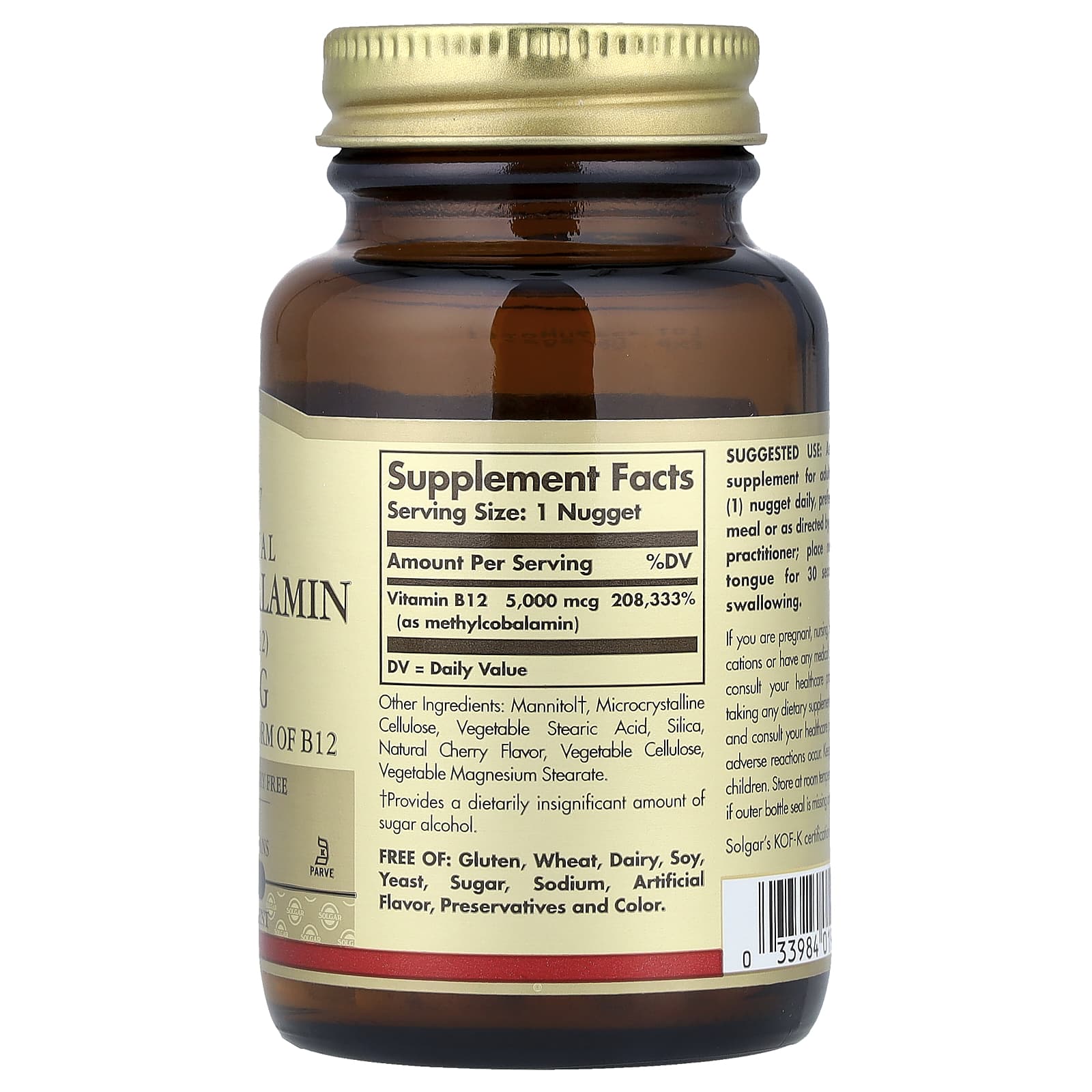 Solgar, Sublingual Methylcobalamin (Vitamin B12), 5,000 mcg, 60 Nuggets - Image 2