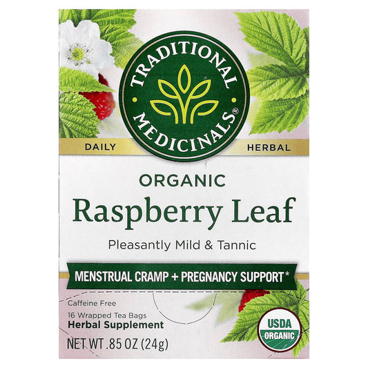 Traditional Medicinals, Organic Raspberry Leaf, Caffeine Free, 16 Wrapped Tea Bags, 0.85 oz (24 g) - Image 1
