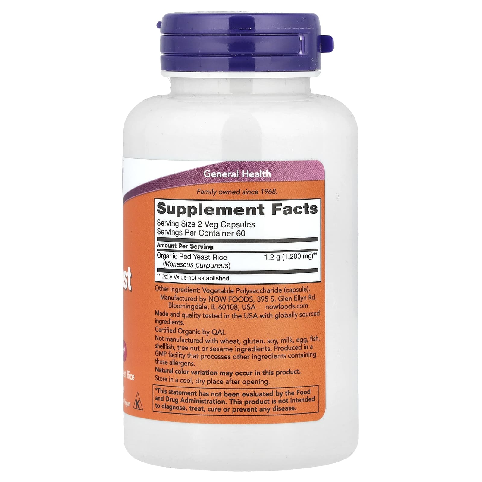 NOW Foods, Red Yeast Rice, 600 mg, 120 Veg Capsules - Image 2