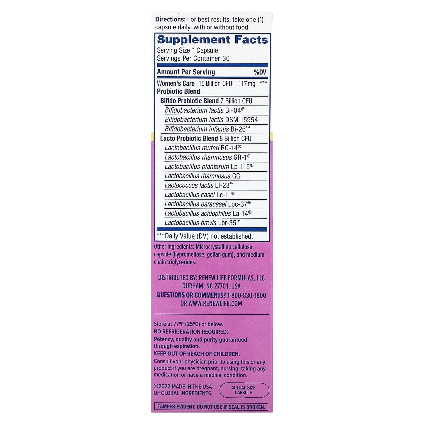 Renew Life, Women's Care Probiotic, 15 Billion CFU, 30 Vegetarian Capsules - Image 2