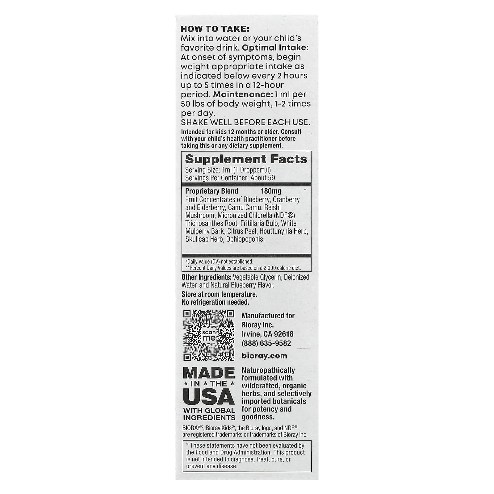 Bioray, Kids, Immune Support & Toxin Remover, Blueberry, 2 fl oz (59 ml)