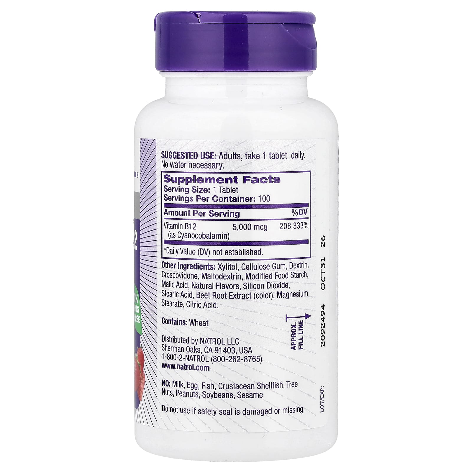 Natrol, Vitamin B-12, Fast Dissolve, Strawberry, 5,000 mcg, 100 Tablets - Image 2