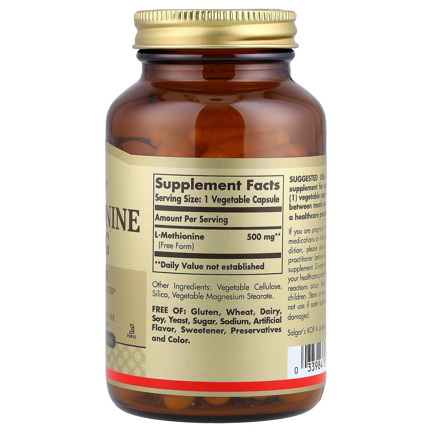 Solgar, L-Methionine, 500 mg, 90 Vegetable Capsules - Image 2