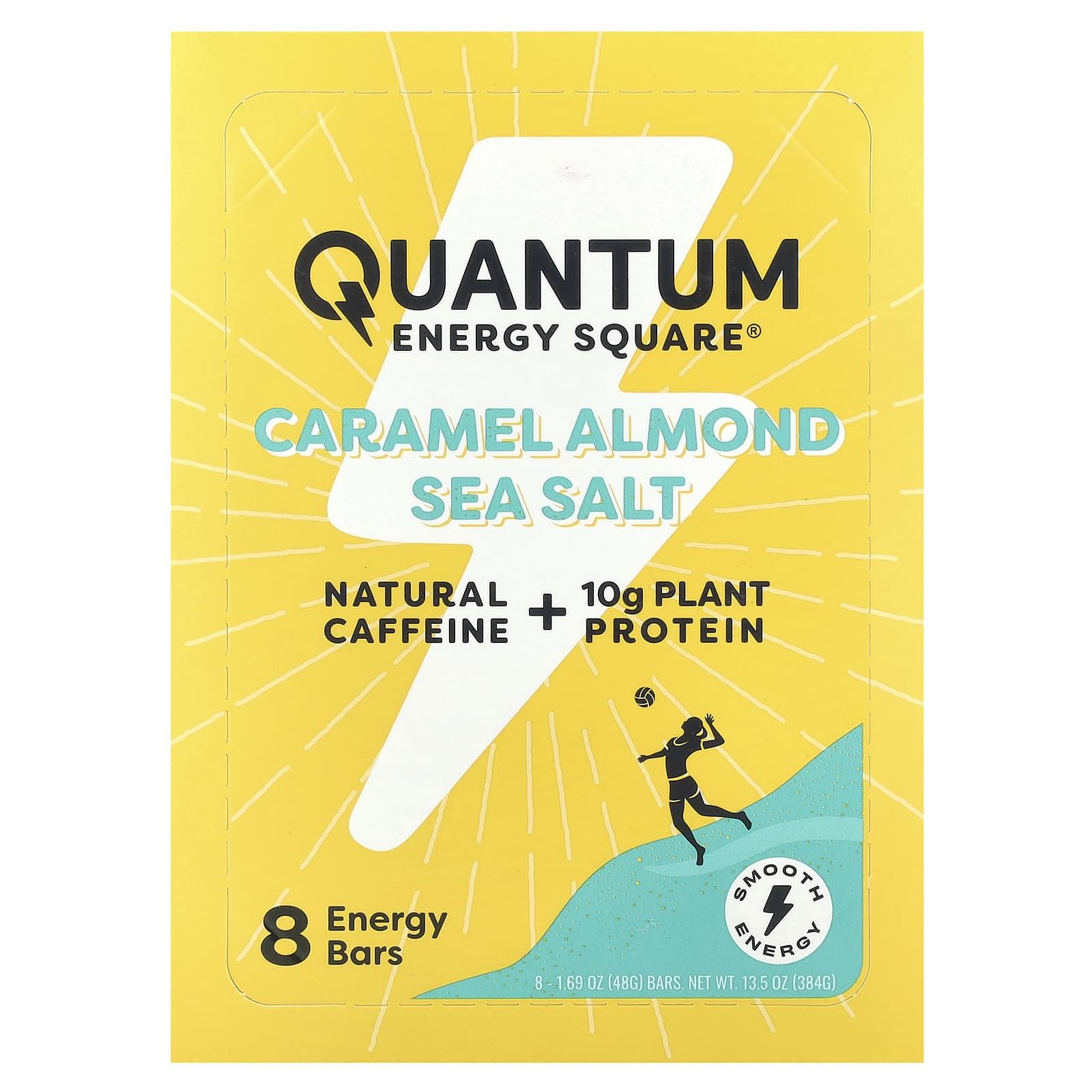 Quantum Energy Square, Caramel Almond Sea Salt, 8 Energy Bars, 1.69 oz (48 g) Each - Image 1