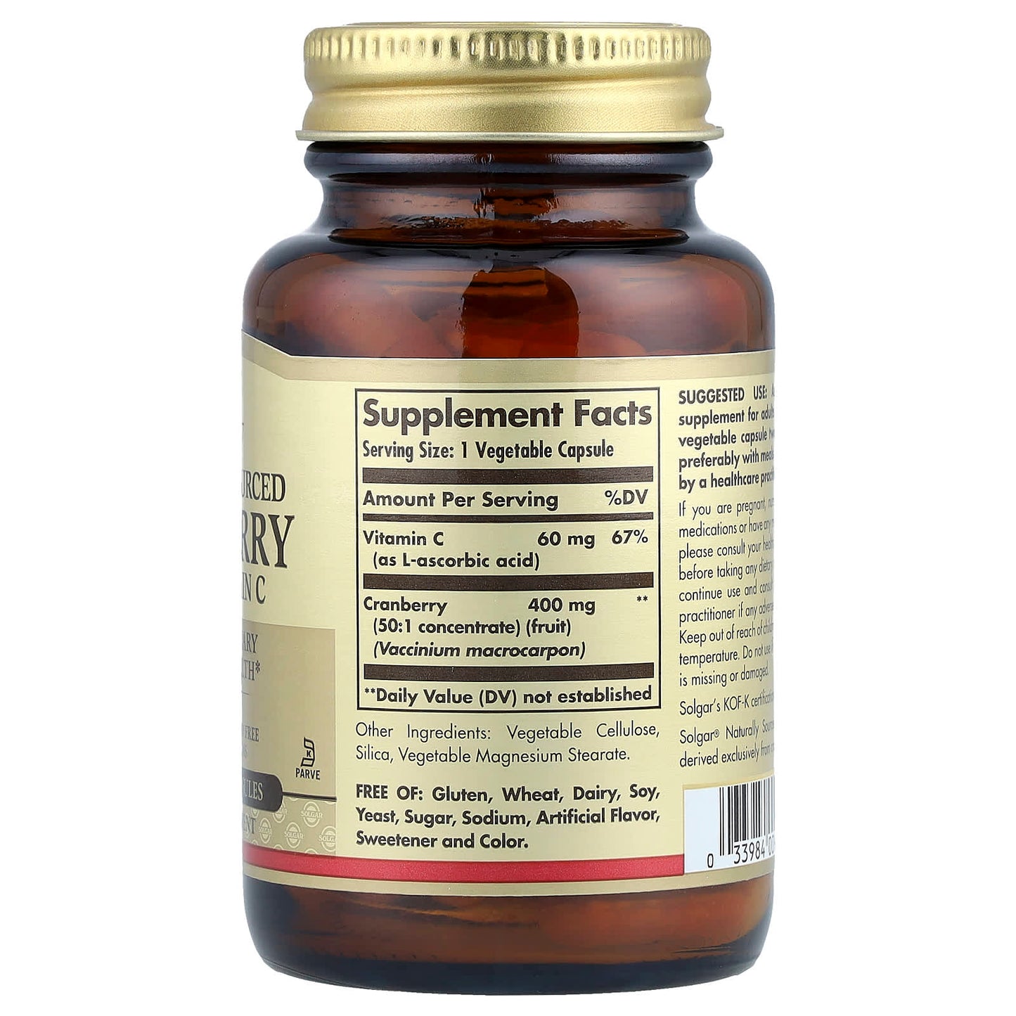 Solgar, Cranberry with Vitamin C, Naturally Sourced, 60 Vegetable Capsules - Image 2