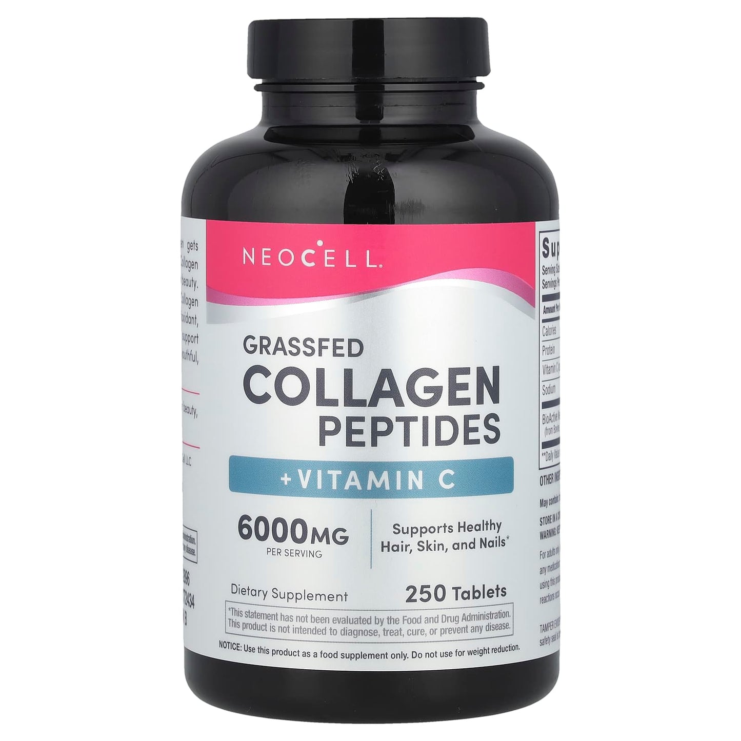NeoCell, Grassfed Collagen Peptides + Vitamin C, 250 Tablets - Image 1