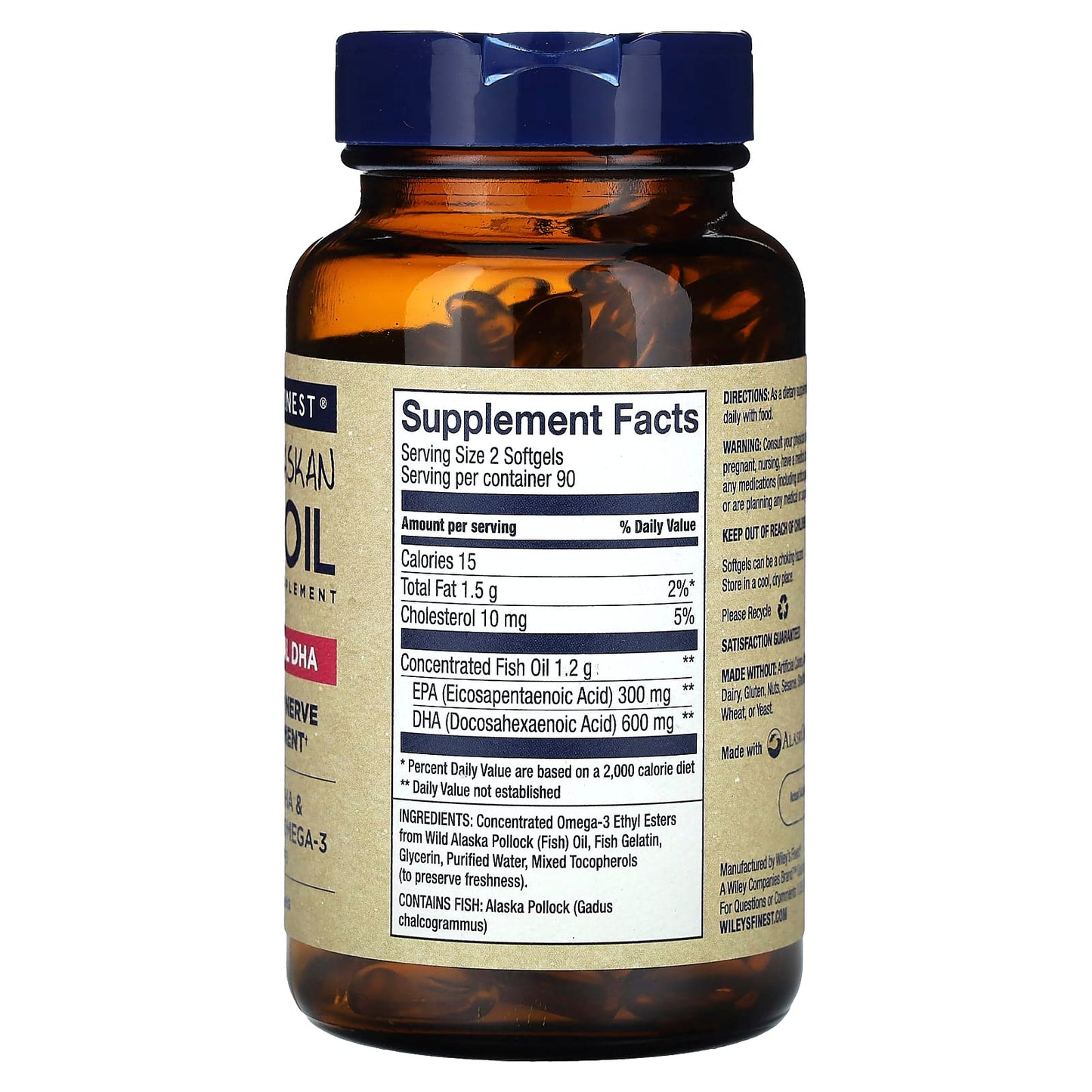 Wiley's Finest, Wild Alaskan Fish Oil, Prenatal DHA, 180 Softgels - Image 2