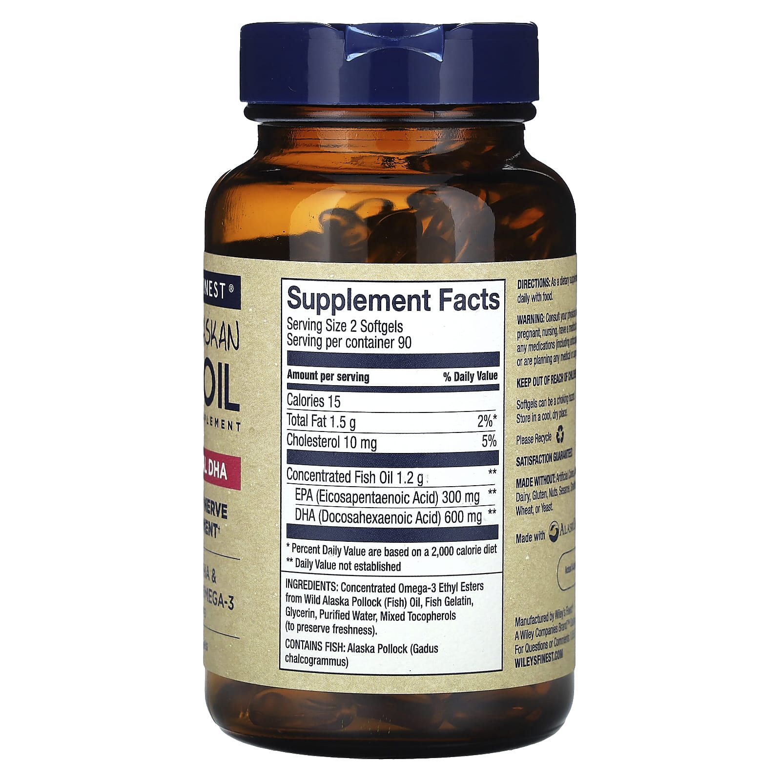 Wiley's Finest, Wild Alaskan Fish Oil, Prenatal DHA, 180 Softgels - Image 2