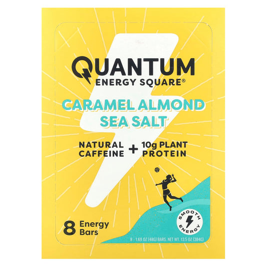 Quantum Energy Square, Caramel Almond Sea Salt, 8 Energy Bars, 1.69 oz (48 g) Each - Image 1