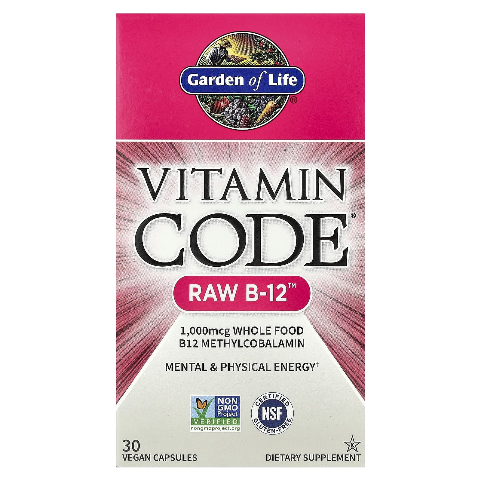 Garden of Life RAW B12 Vitamin Supplement - 30 Vegan Capsules - Image 1