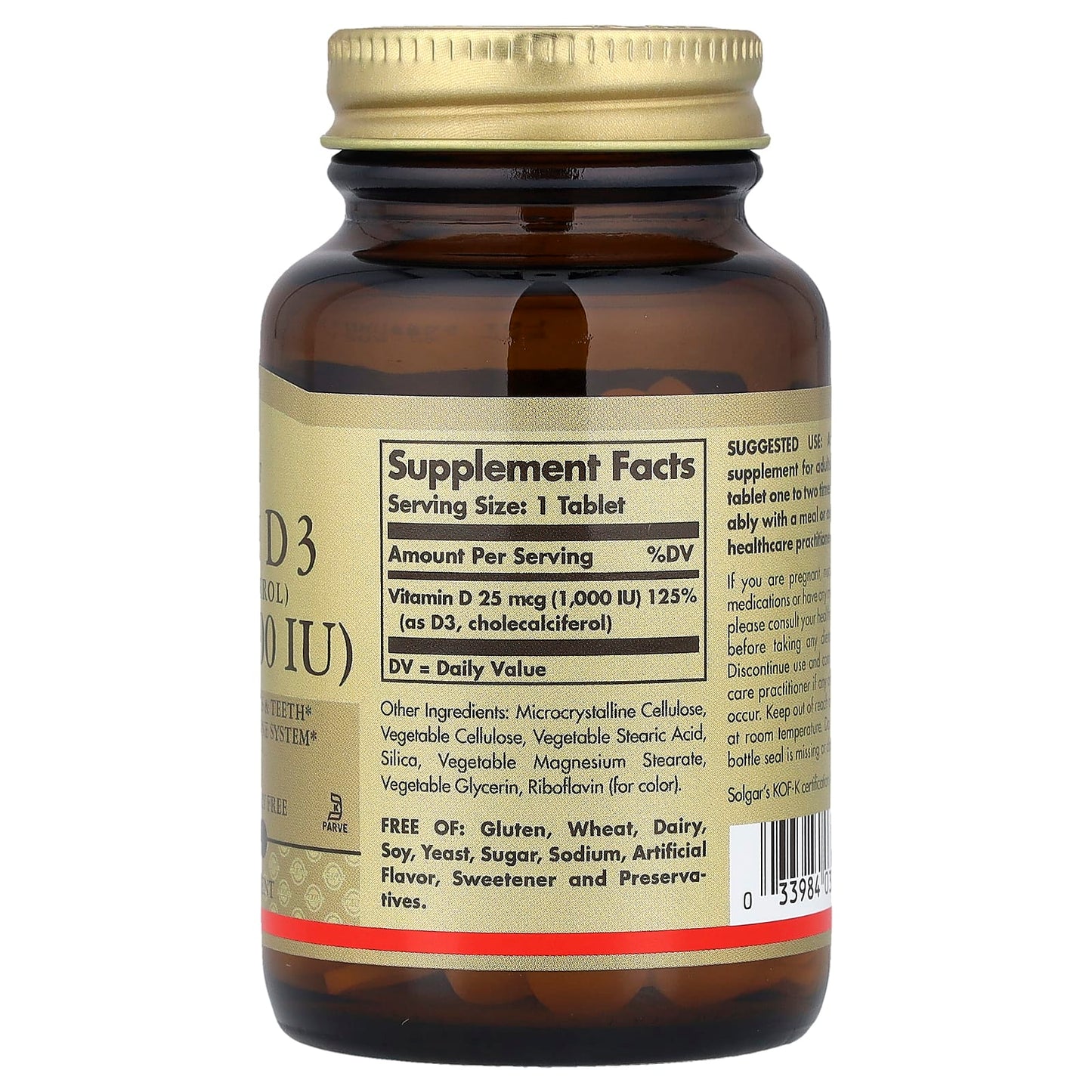 Solgar, Vitamin D3, 25 mcg (1,000 IU), 180 Tablets - Image 2