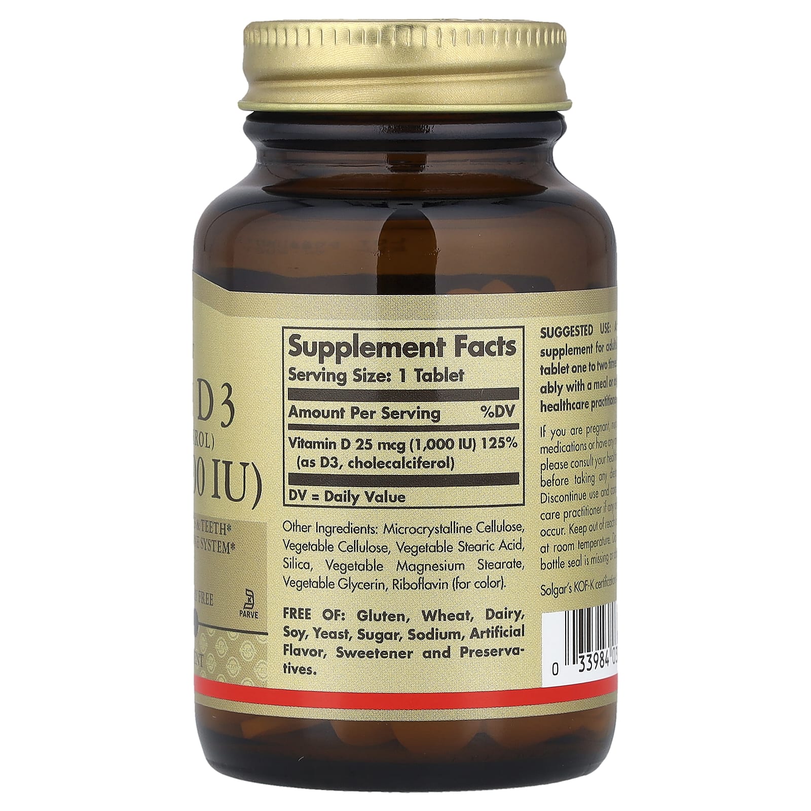 Solgar, Vitamin D3, 25 mcg (1,000 IU), 180 Tablets - Image 2